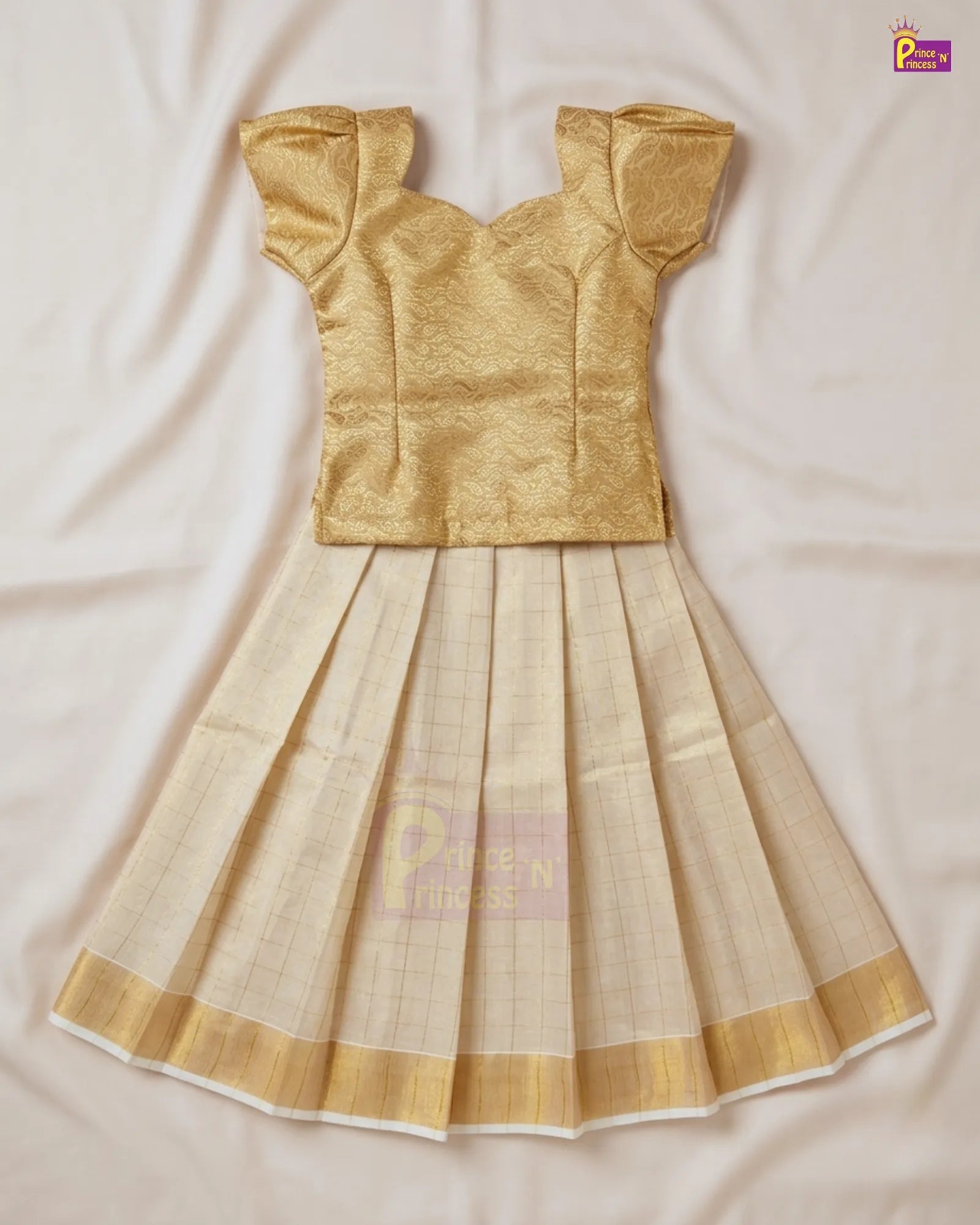 Onam Pattu Pavadai for Girls | Kerala Kasavu Pattu Pavadai Set PPP2100 for kids festival wear