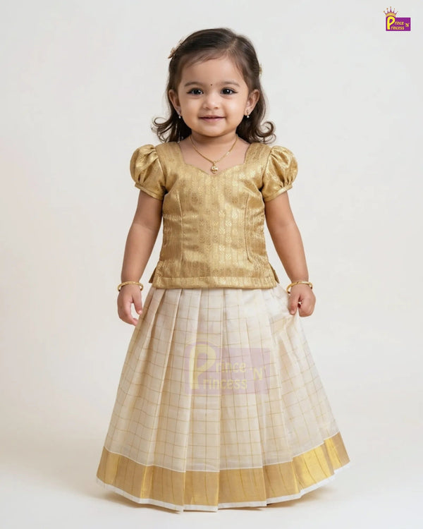 Onam Pattu Pavadai for Girls | Kerala Kasavu Pattu Pavadai Set PPP2100