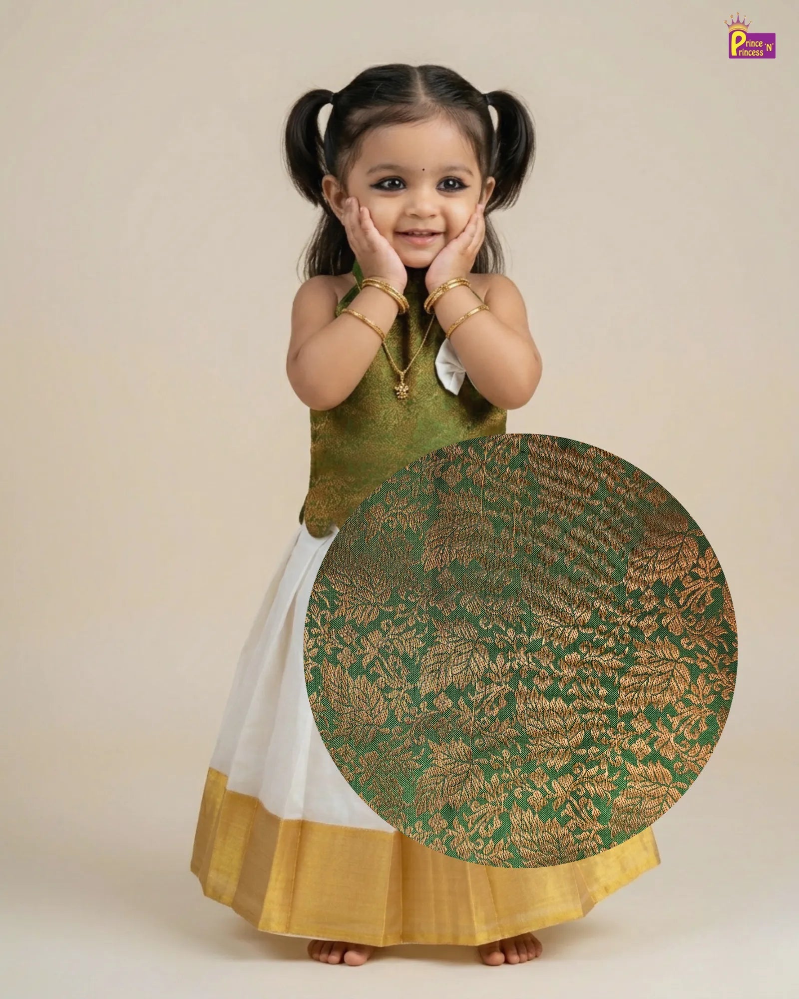 Onam Pattu Pavadai Green Traditional Dress for Baby Girls PPP2076 for kids festival wear