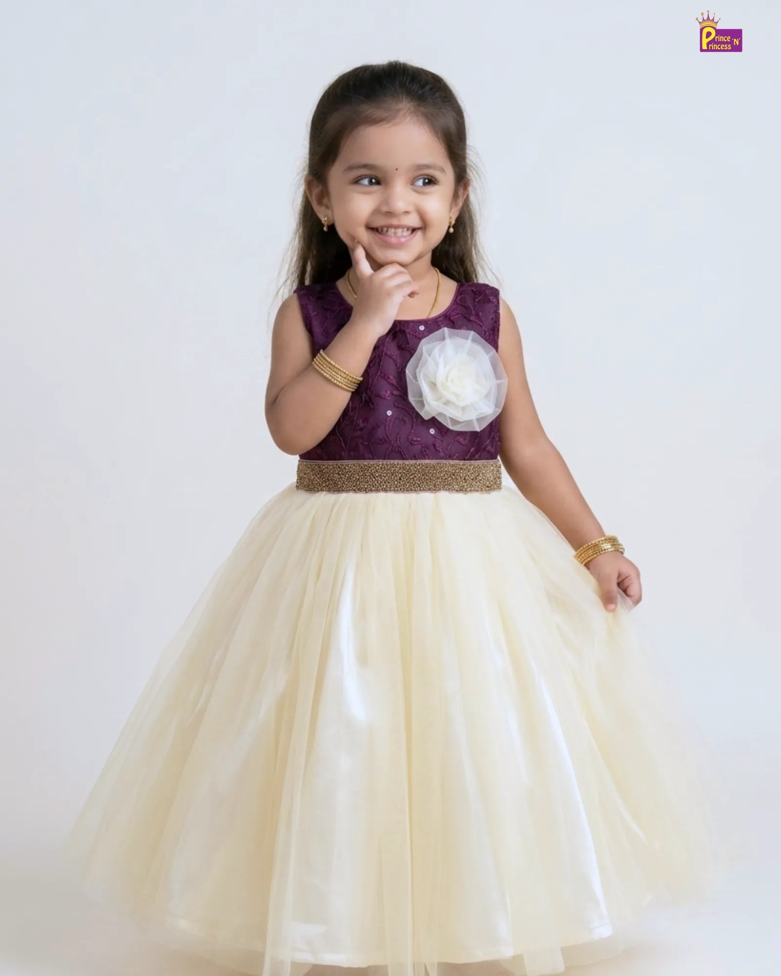 Party Gown for Girl - Baby Girl Purple Sequin Lace & Cream Tulle Ball Gown WGF087 for kids festival wear