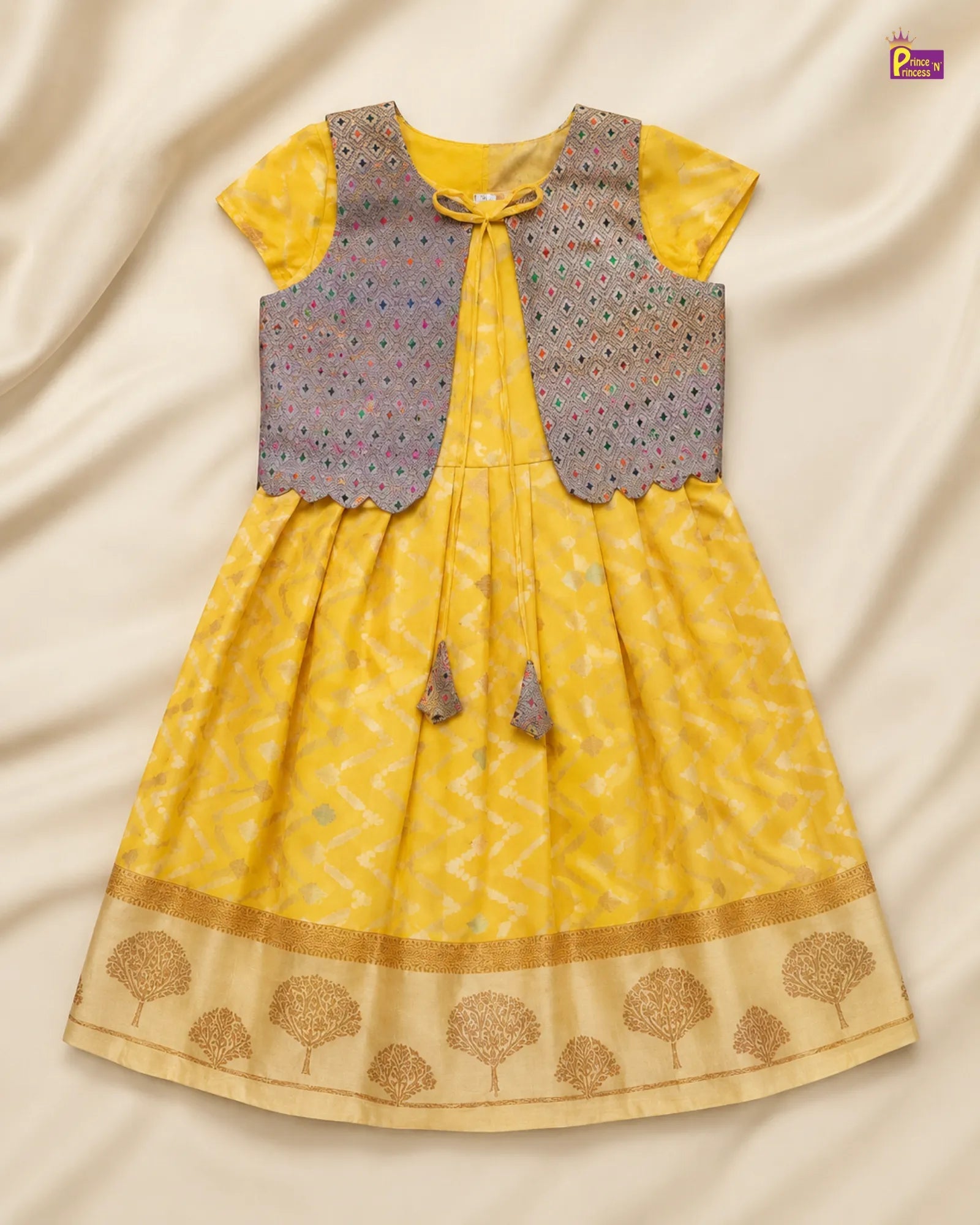 Pattu Gown Yellow with Banarasi Coat | Baby Girl Festival Wear PG704 for kids festival wear