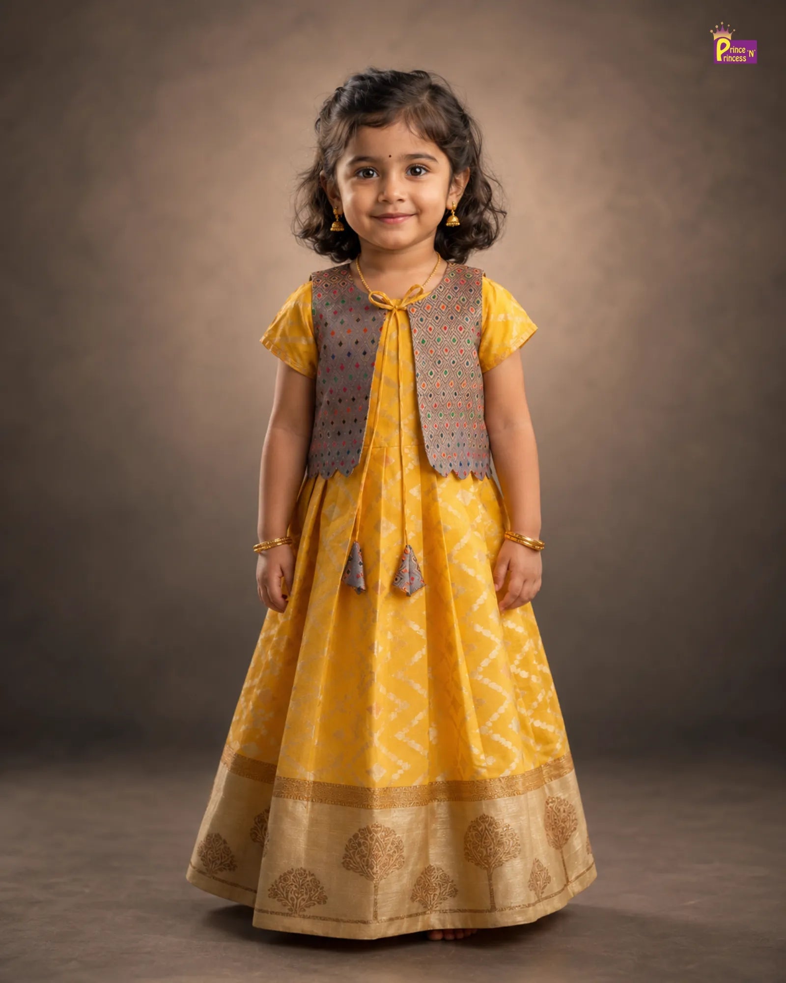 Pattu Gown Yellow with Banarasi Coat | Baby Girl Festival Wear PG704 for kids festival wear