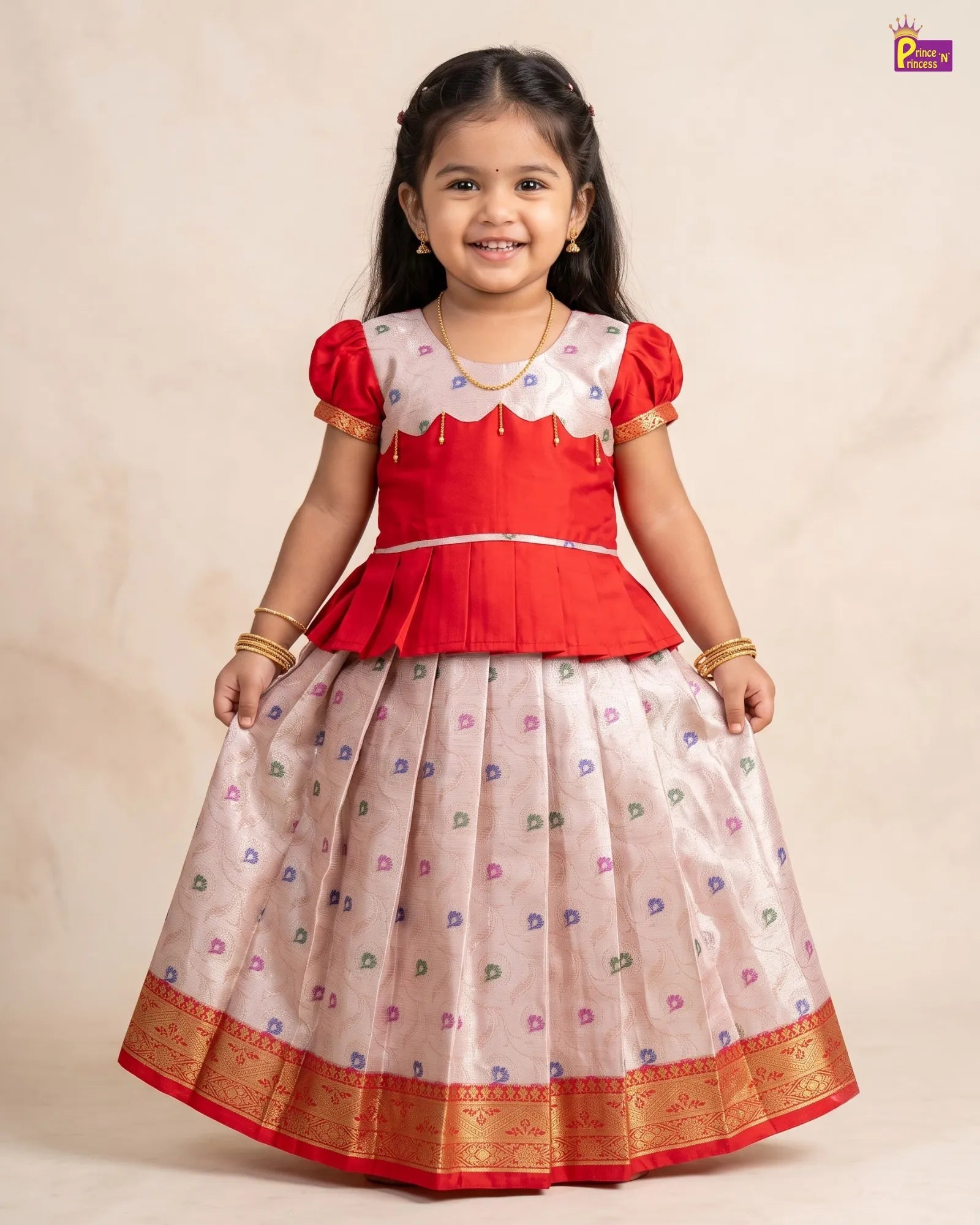 Pattu Pavadai for Girls - Red & Blush Pink PPP1530 for kids festival wear