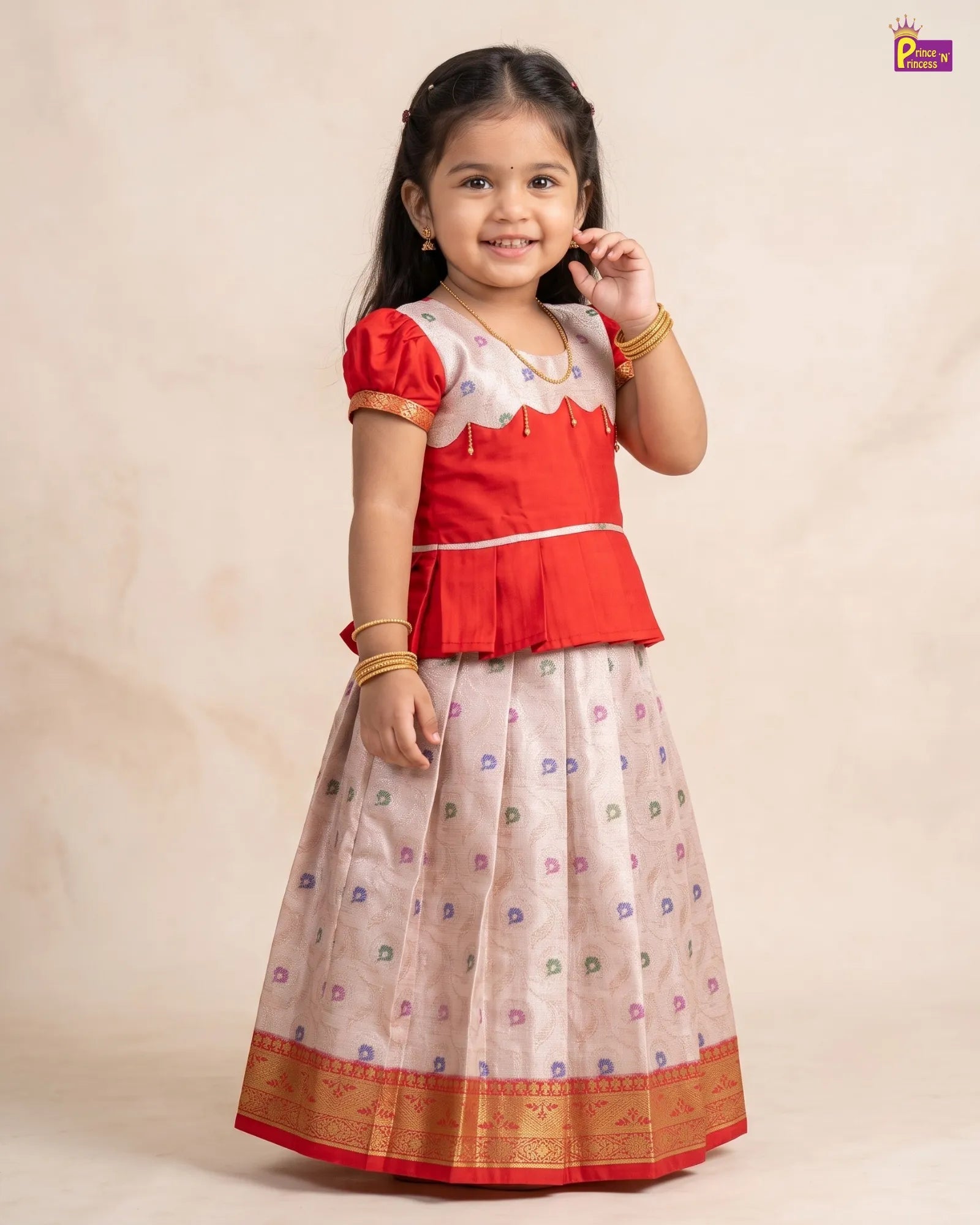 Pattu Pavadai for Girls - Red & Blush Pink PPP1530 for kids festival wear