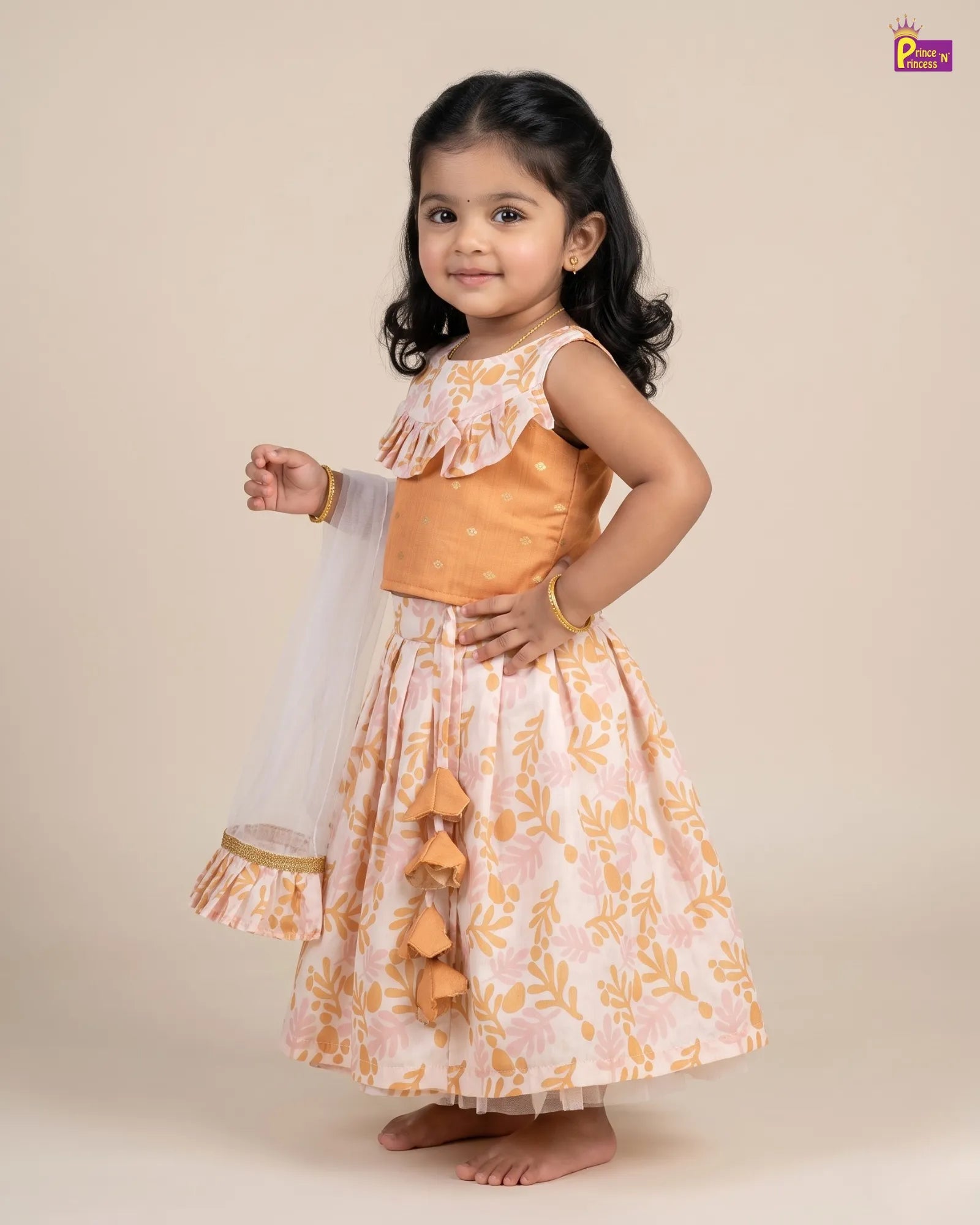 Peach Floral Printed Cotton Lehenga Choli with Net Dupatta for Girls LC251 for kids festival wear