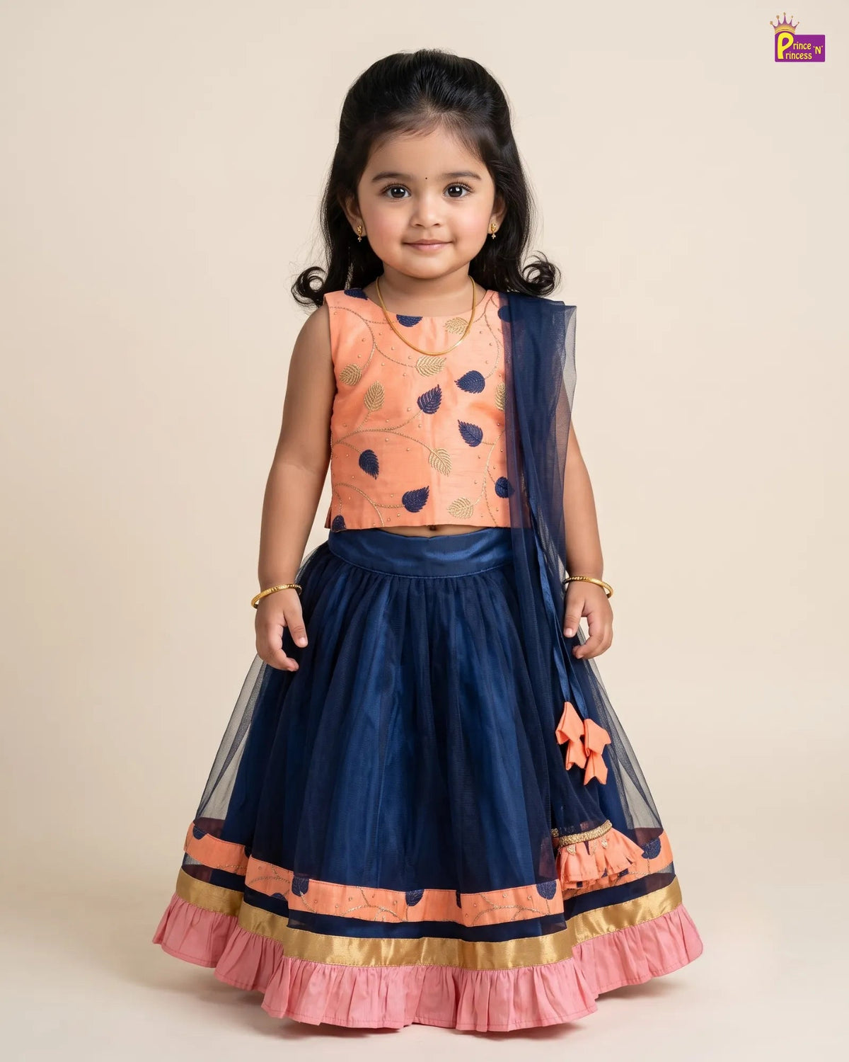 Peach & Navy Blue Lehenga Choli for Girls | Festive Ethnic Wear LC105_1 for kids festival wear