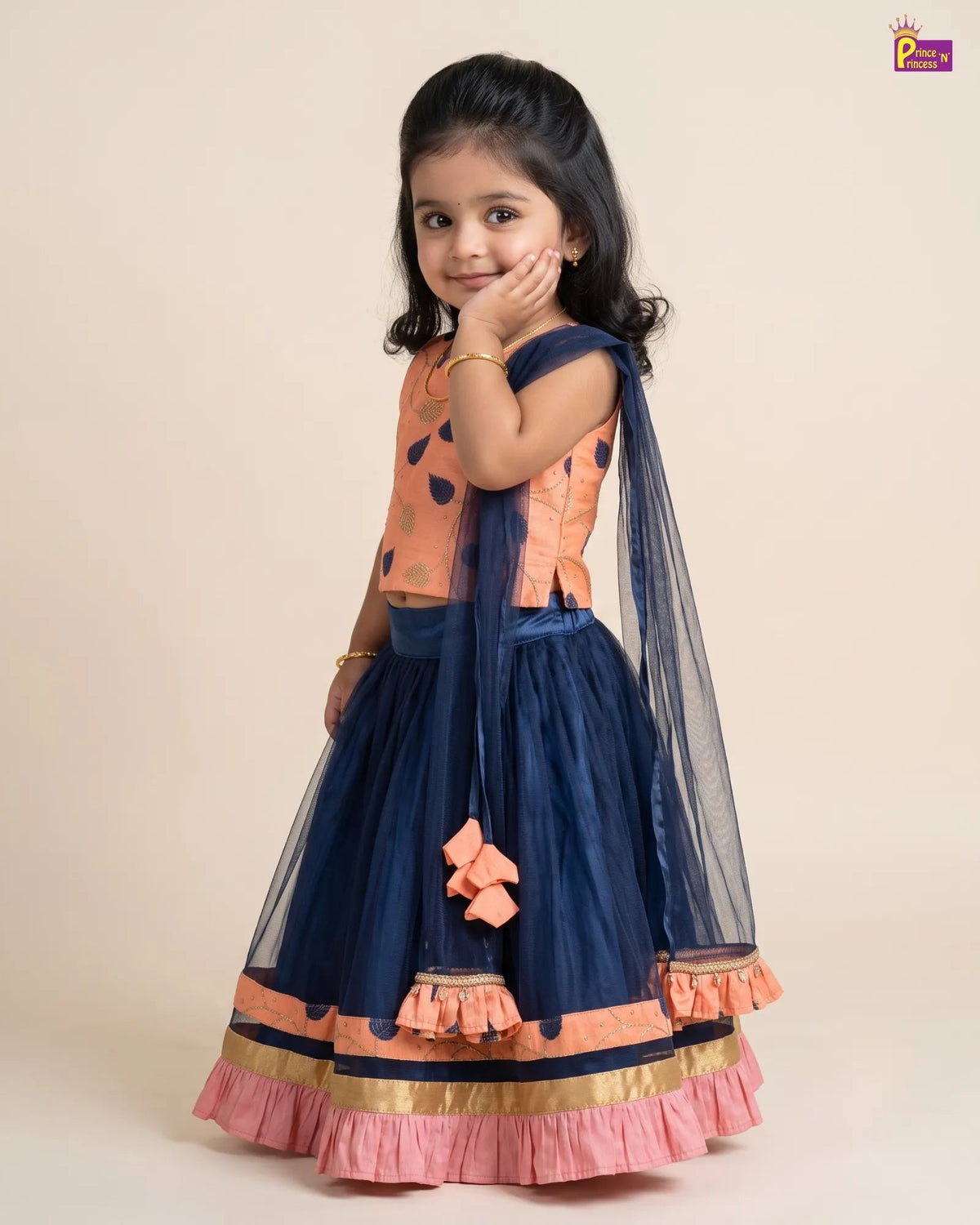 Peach & Navy Blue Lehenga Choli for Girls | Festive Ethnic Wear LC105_1 for kids festival wear
