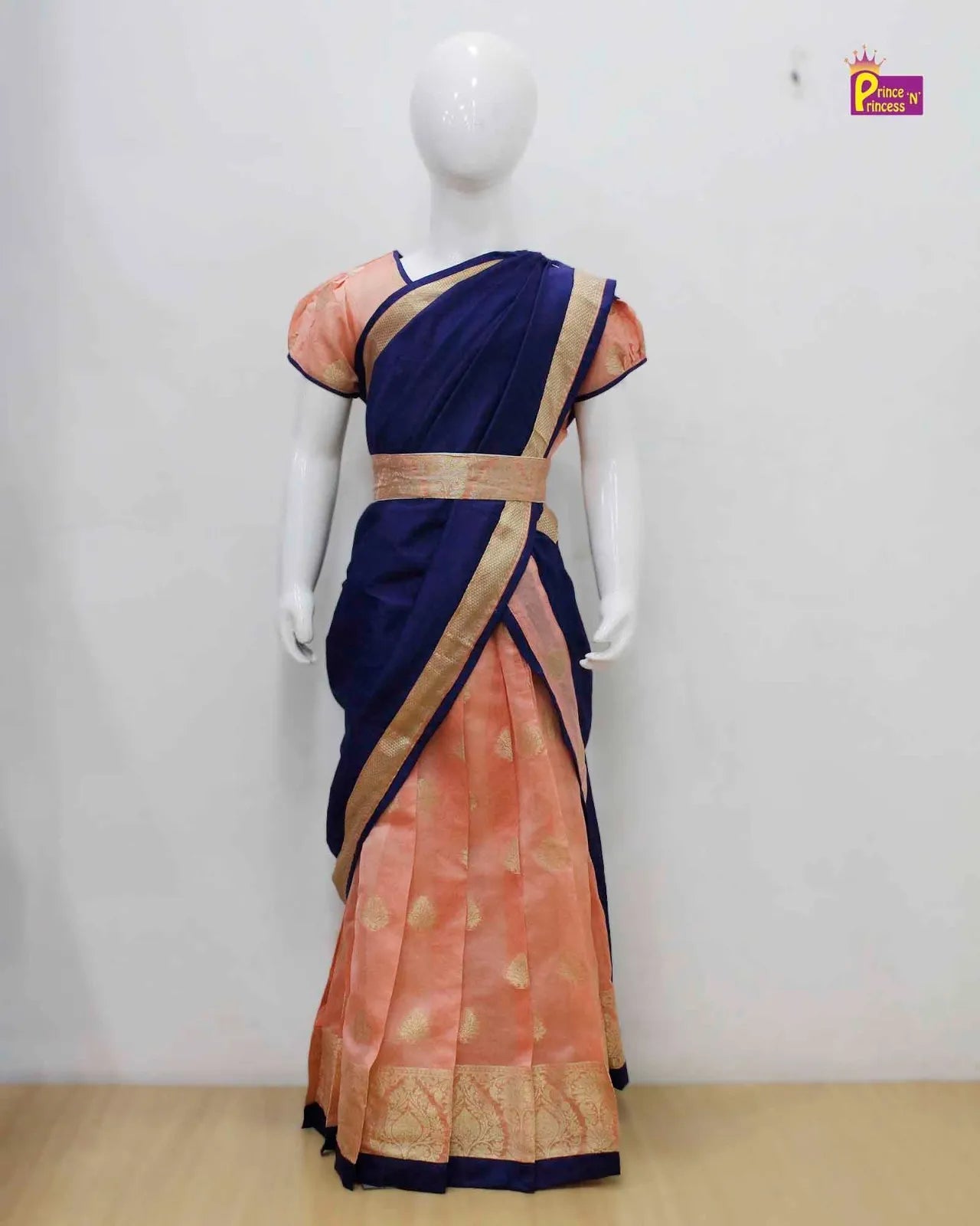 Peach Navy Blue Traditional Half saree for Little Princess HF037 - Prince N Princess