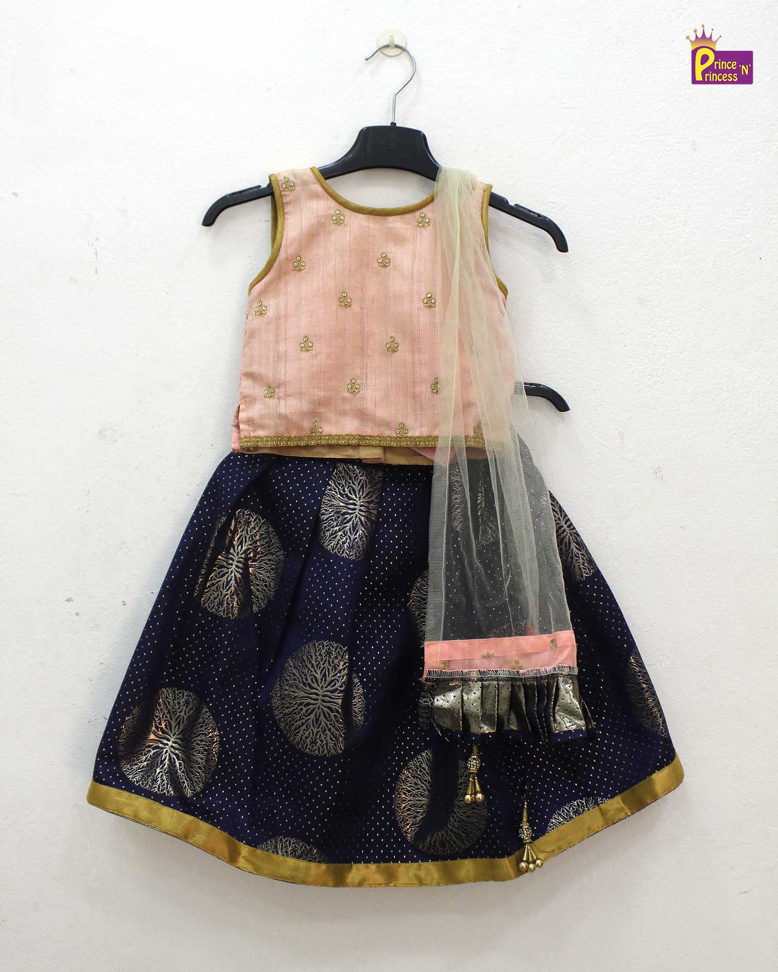 Peach with Navy Embroidery net Lehenga Choli LC092 - Prince N Princess
