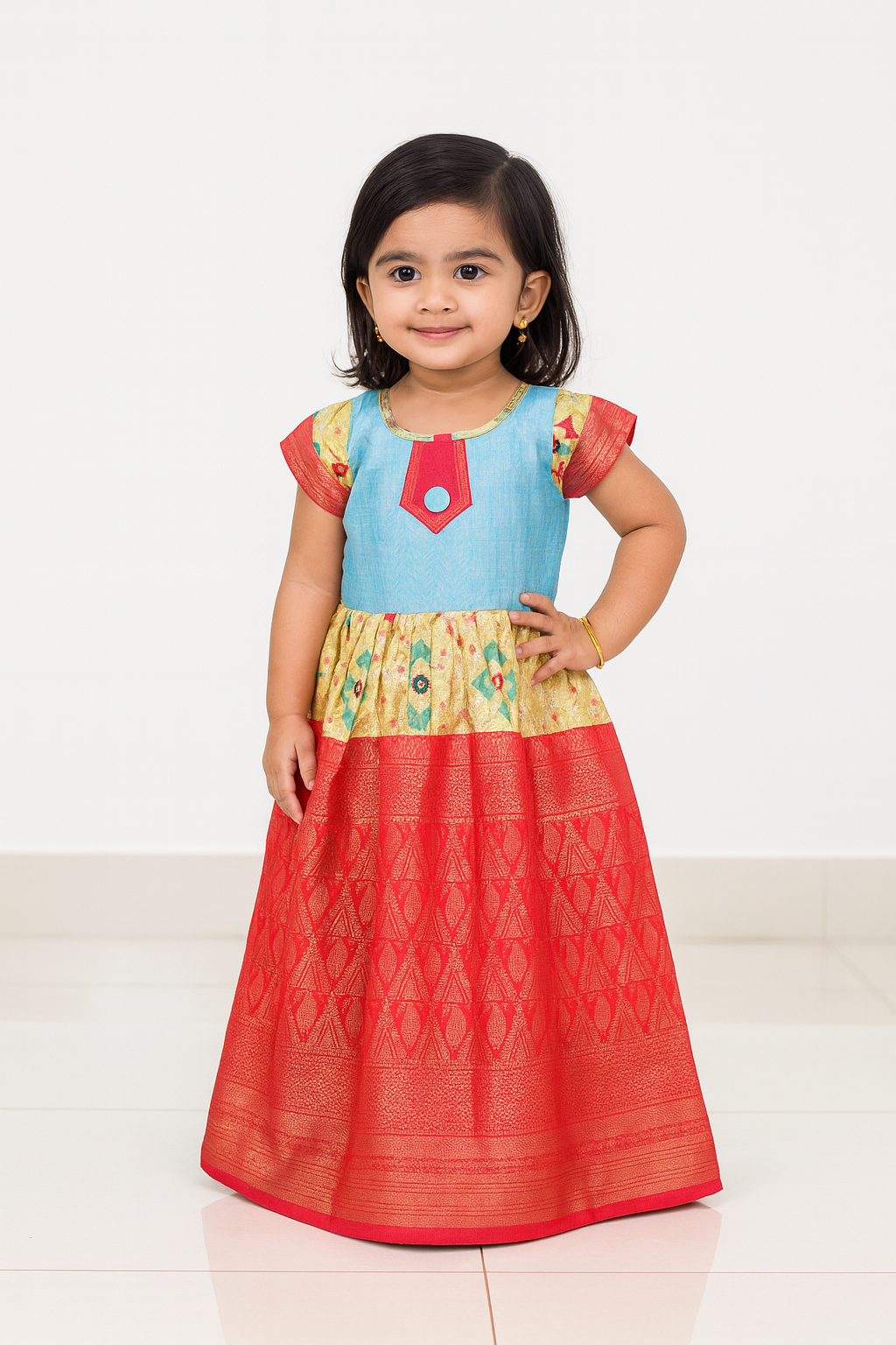 Kids Sky Blue Pink Ethnic Party Gown PG312