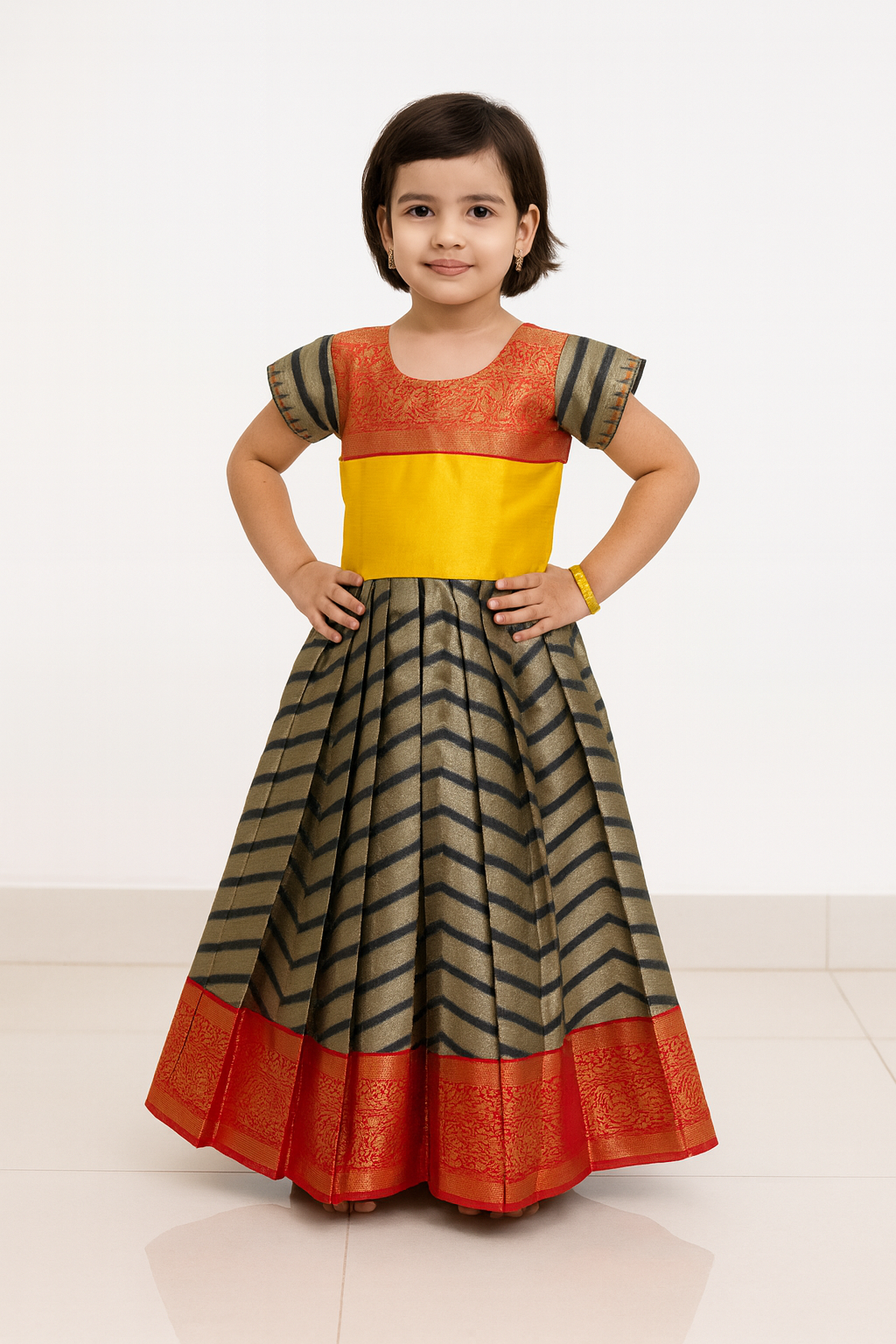 Prince N Princess  yellow And Black  Banarasi  Chanderi Gown PG341