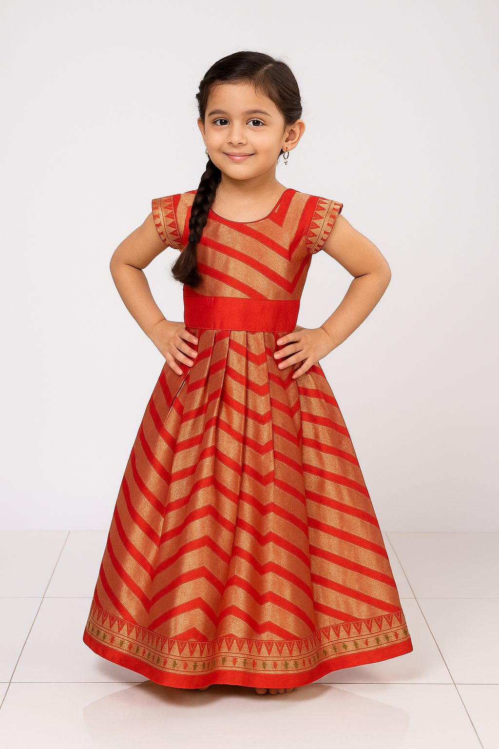 Prince N Princess red Banarasi  Chanderi Gown PG373