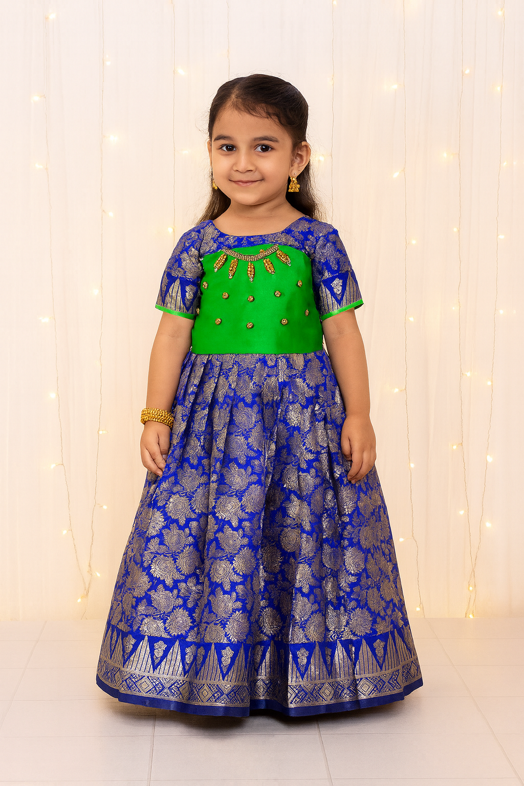 Prince N Princess Green Blue AARI work Pattu Gown PG377