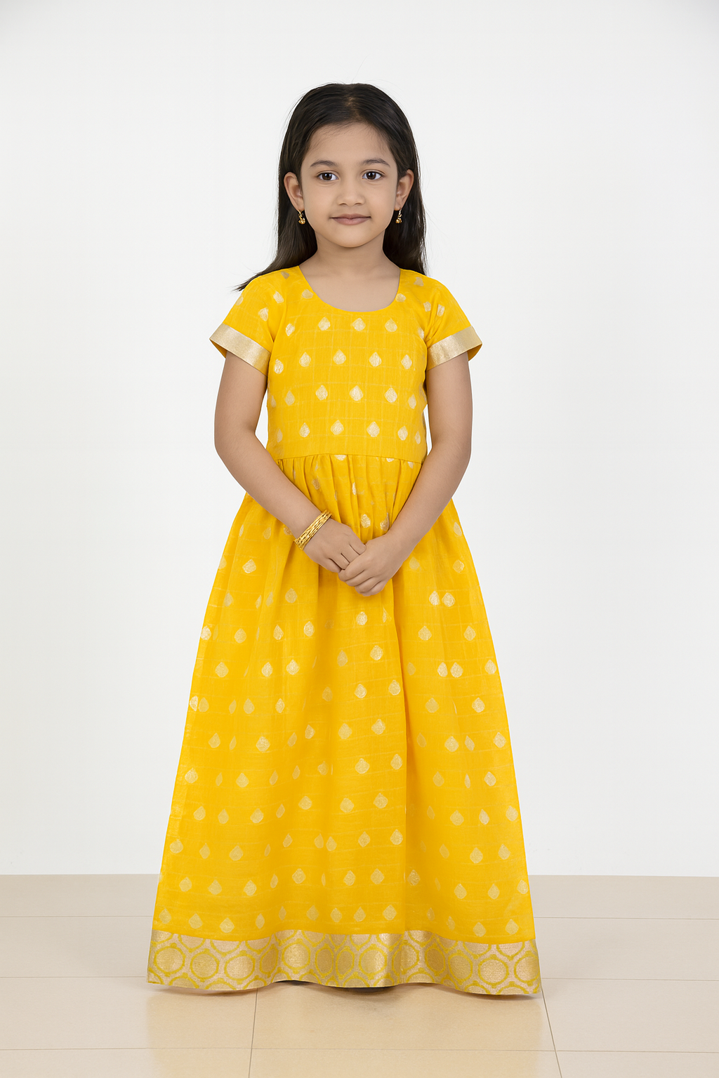Yellow  Organza Check Ethnic Party Gown PG437