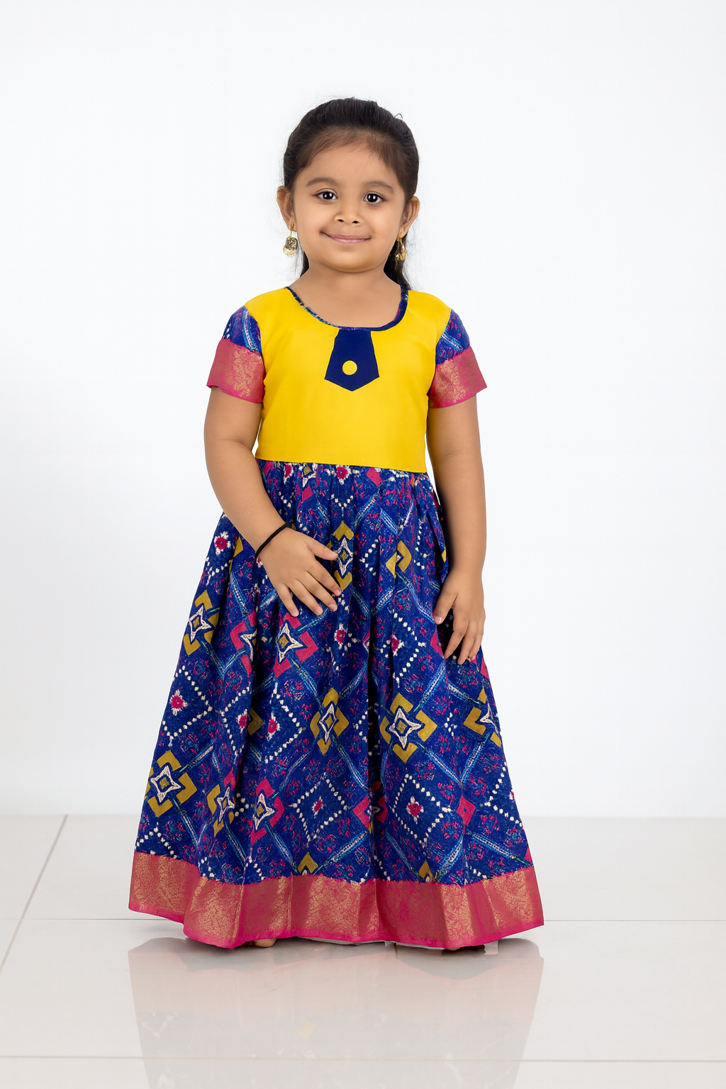 Kids Blue Yellow Ethnic Party Gown PG510