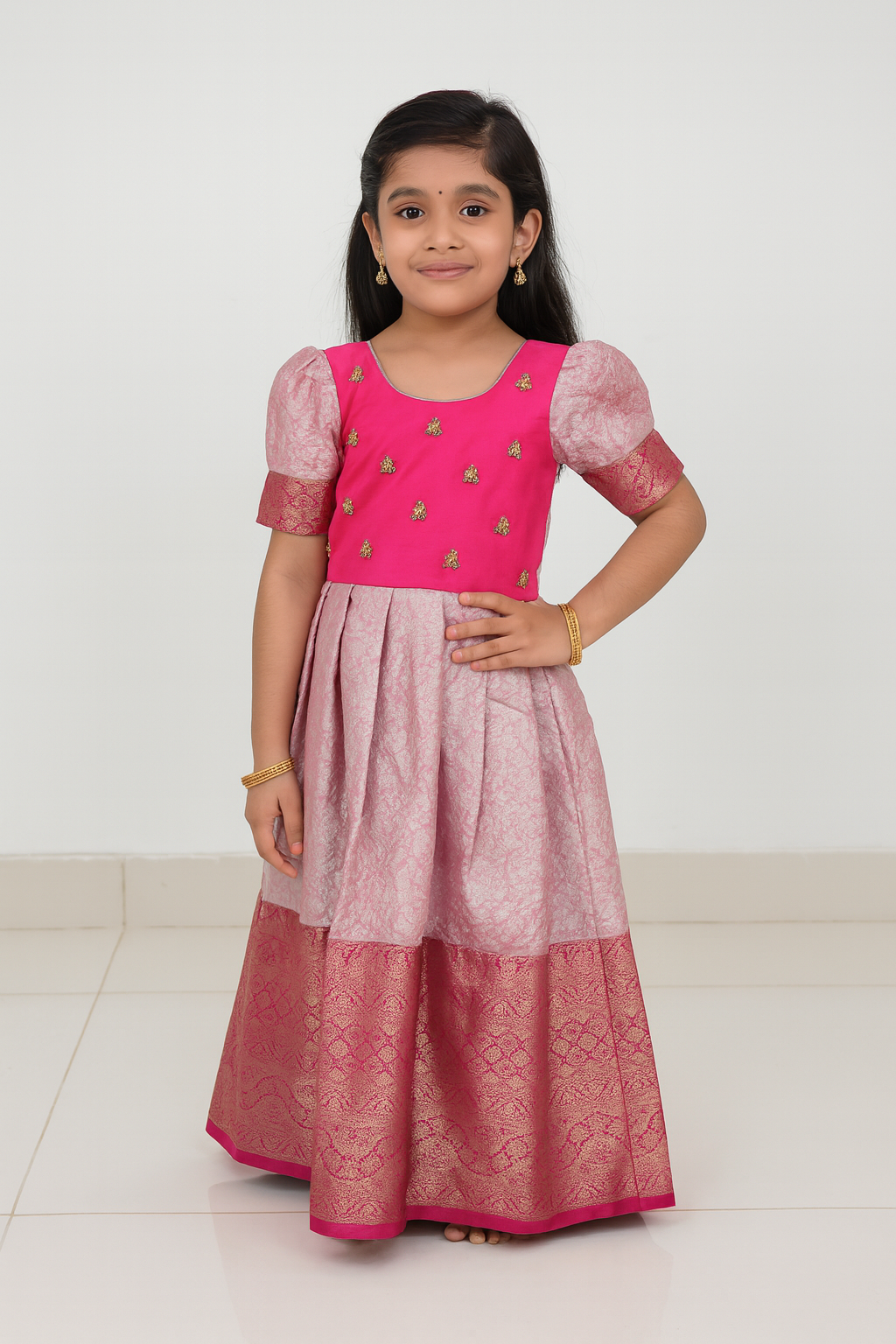 Kids Traditional Pink aari Long gown  PG553