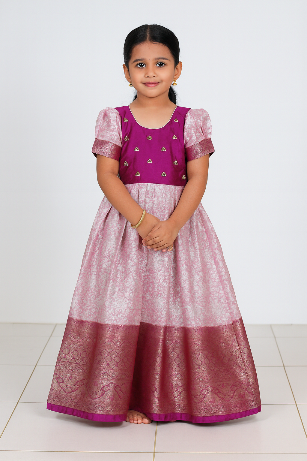Kids Traditional Megenta aari Long gown  PG554