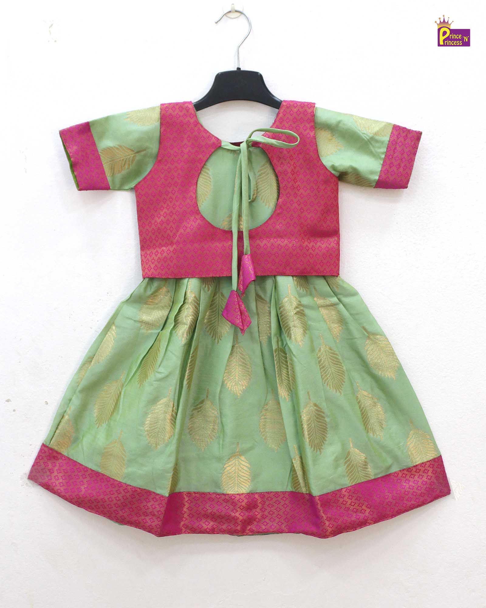 Pink and Pista green Kids Ethnic Coat Gown PG407 - Prince N Princess