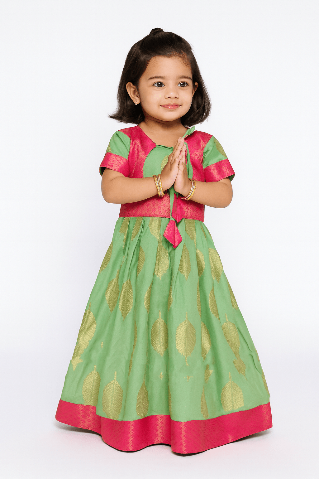 Pink and Pista green Kids Ethnic Coat Gown PG407 - Prince N Princess