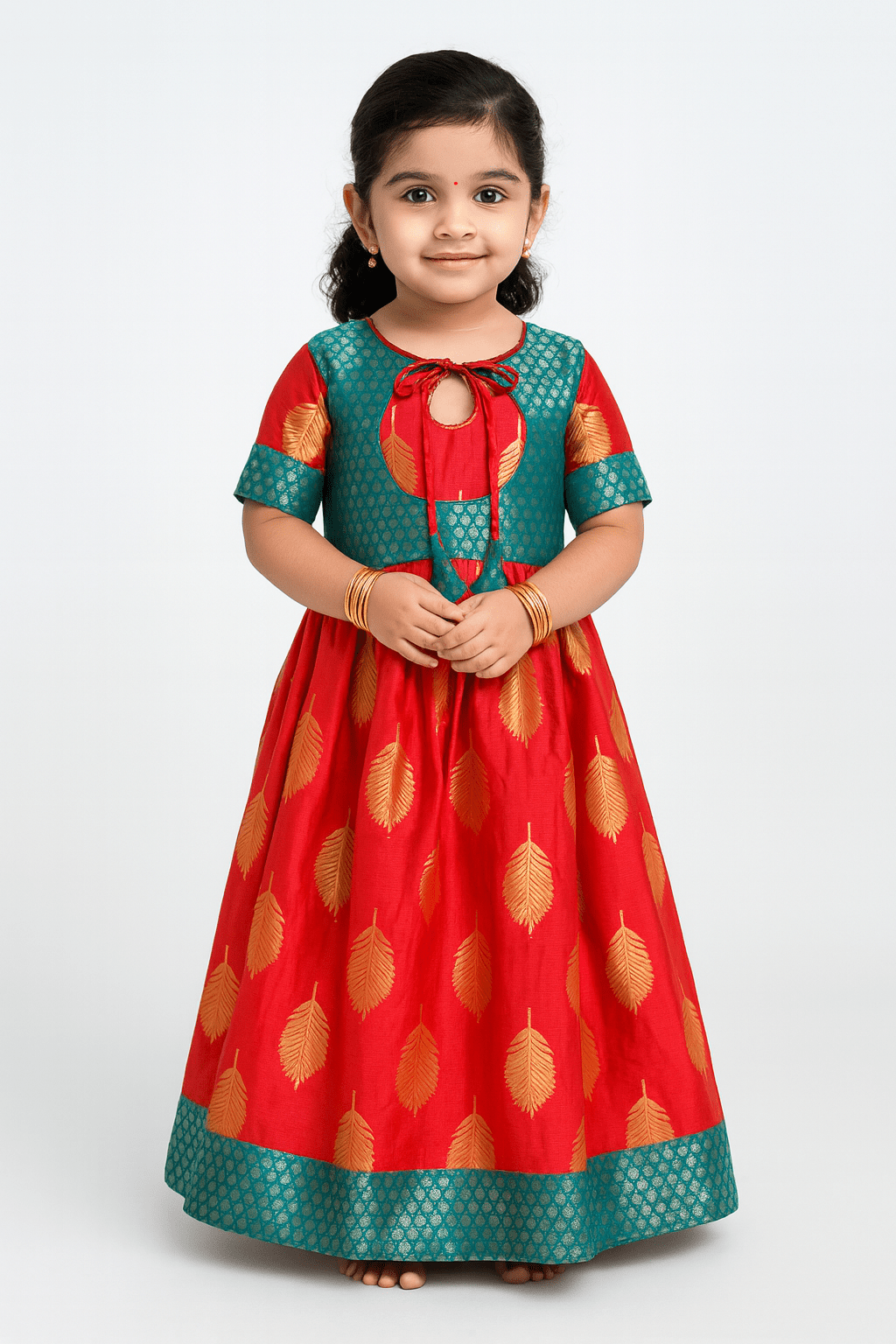 Pink and rama green Kids Ethnic Coat Gown PG403 - Prince N Princess