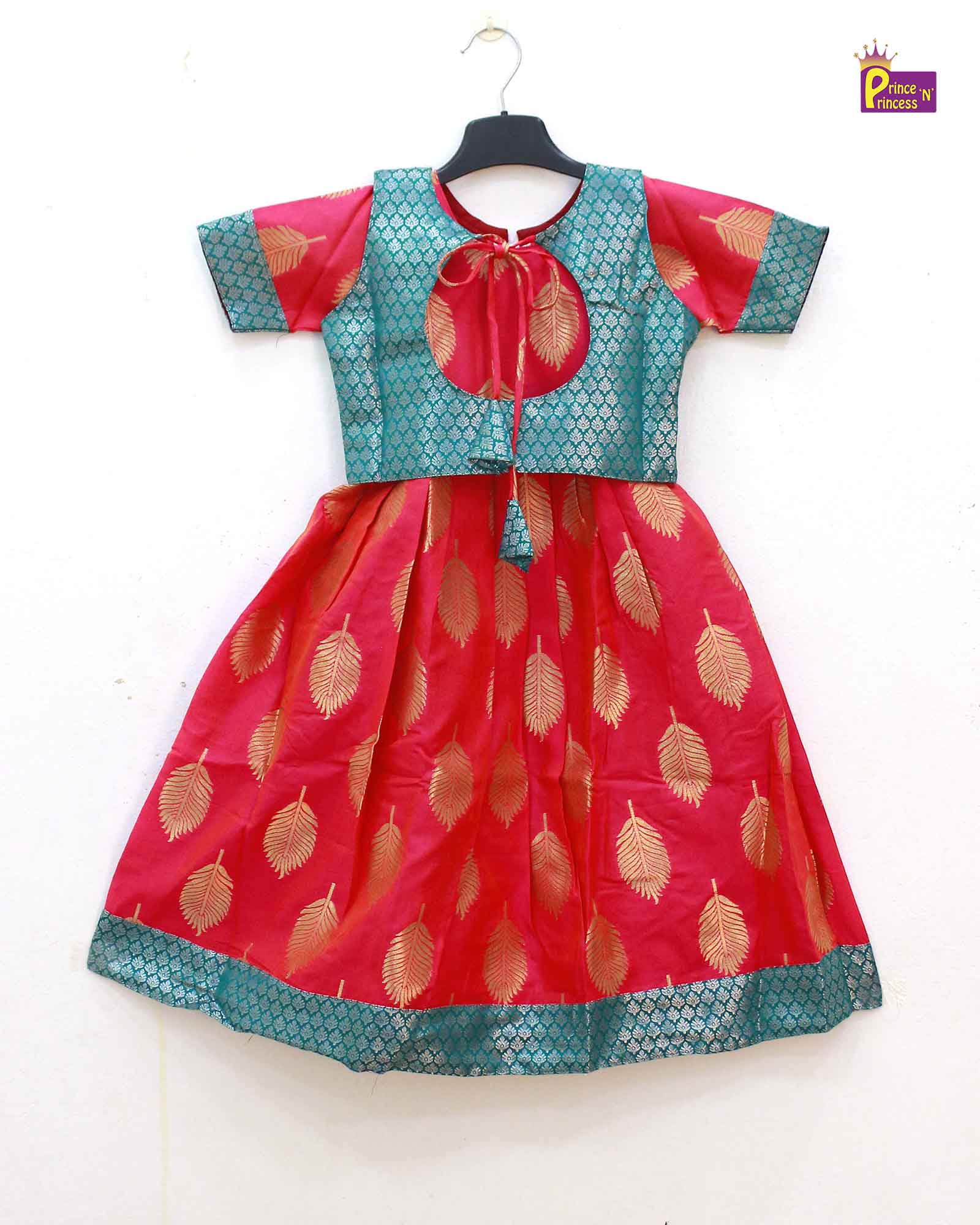 Pink and rama green Kids Ethnic Coat Gown PG403 - Prince N Princess