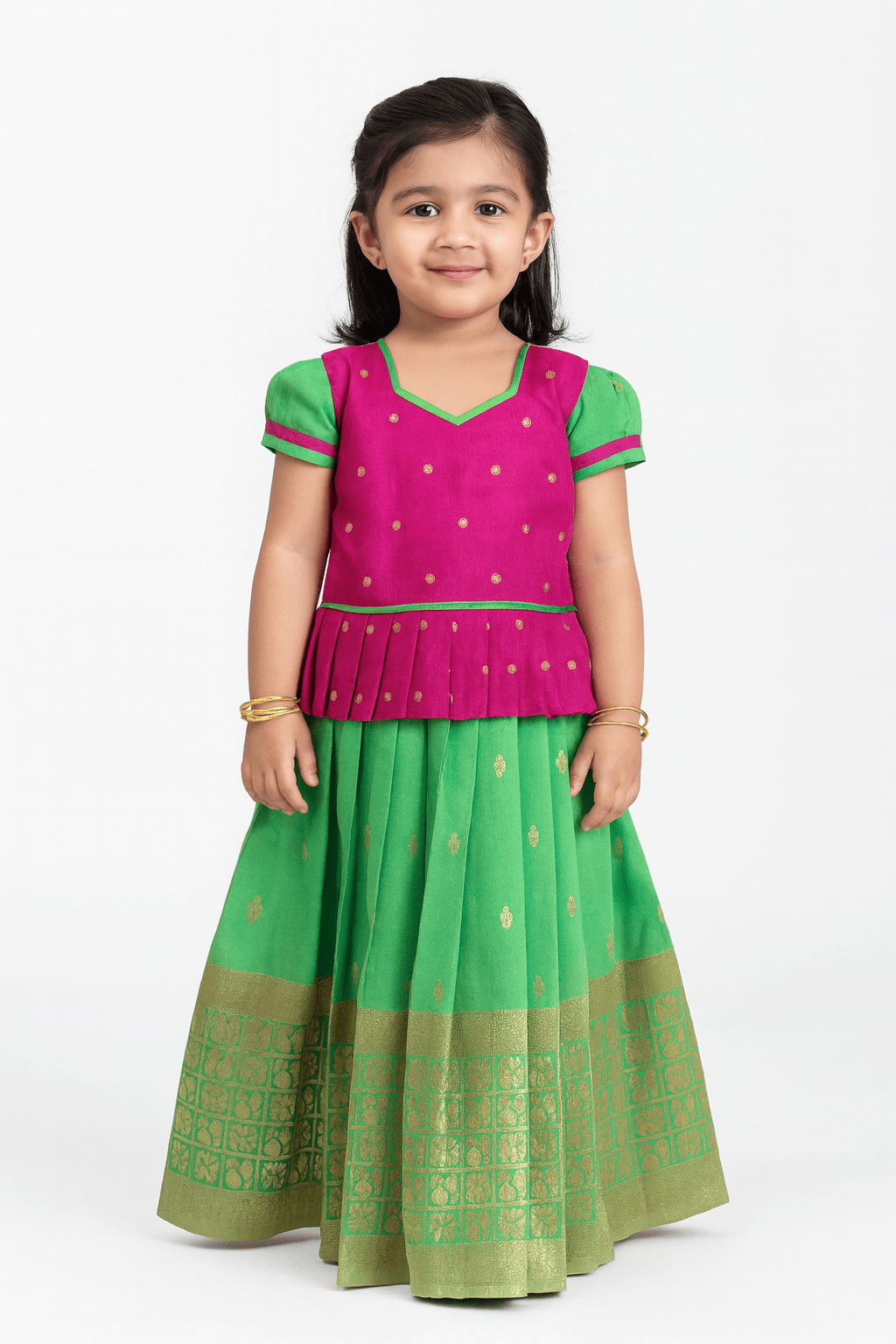 Pink Green Pattu Pavadai PPP1171 - Prince N Princess
