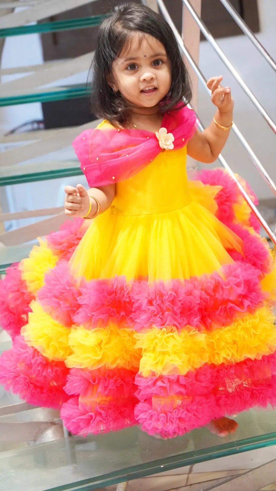 Pink Orange Girls Birthday Gown BG154