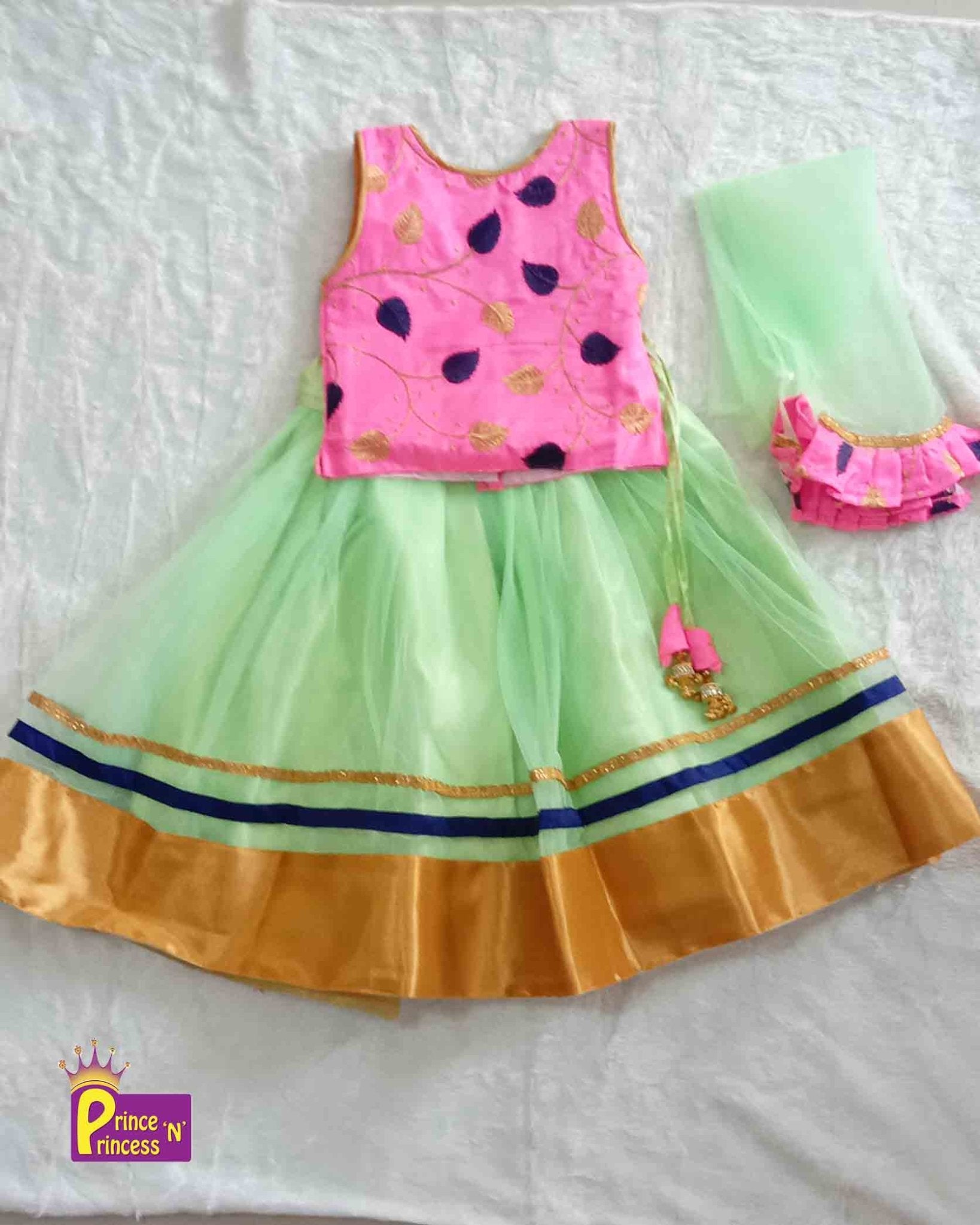 Pink With Pista Green Sequence Embroidery tops Lehenga Choli LC095 - Prince N Princess