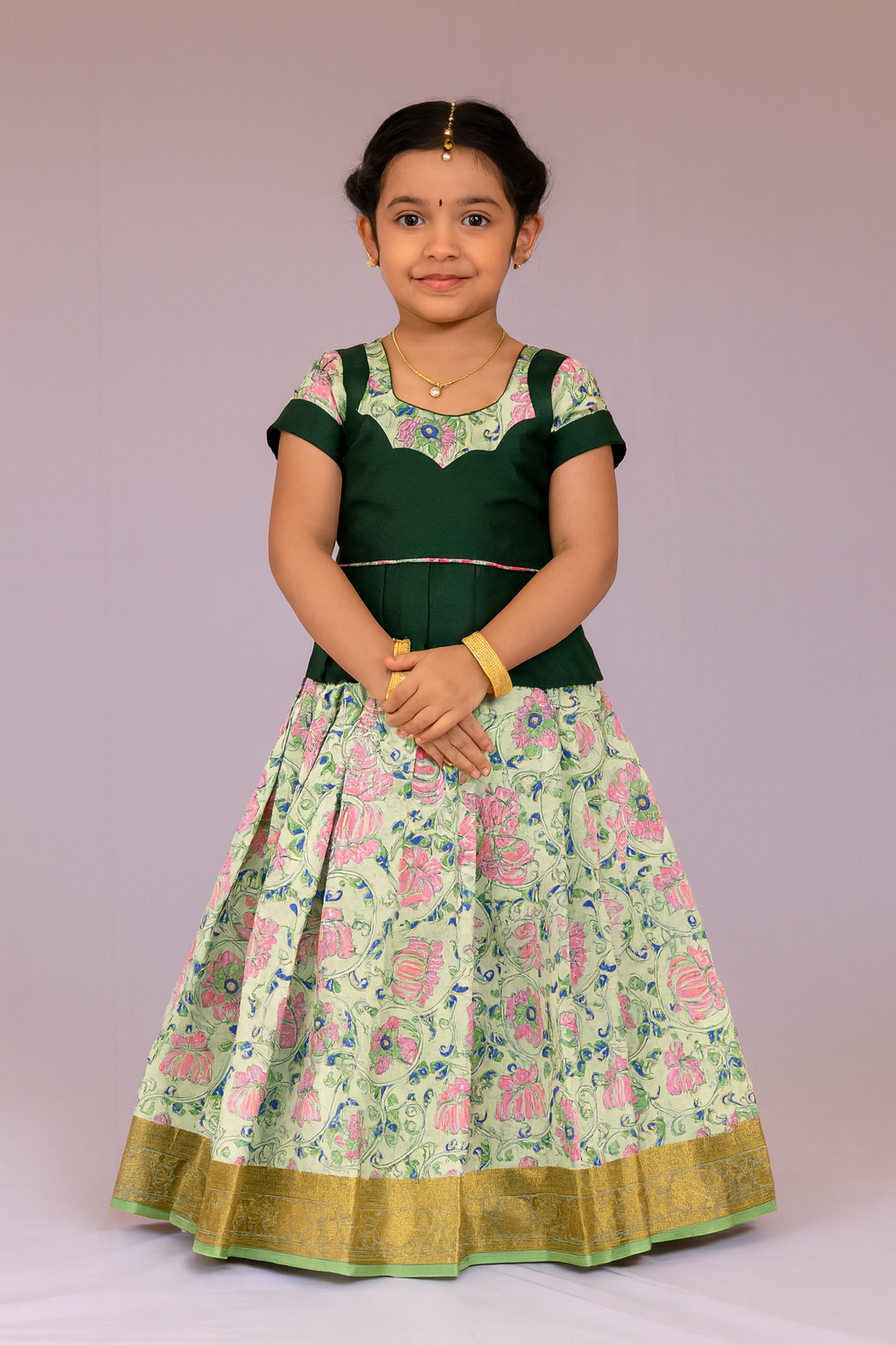 Kids Green  Festival Wear PattuPavadai PPP1432