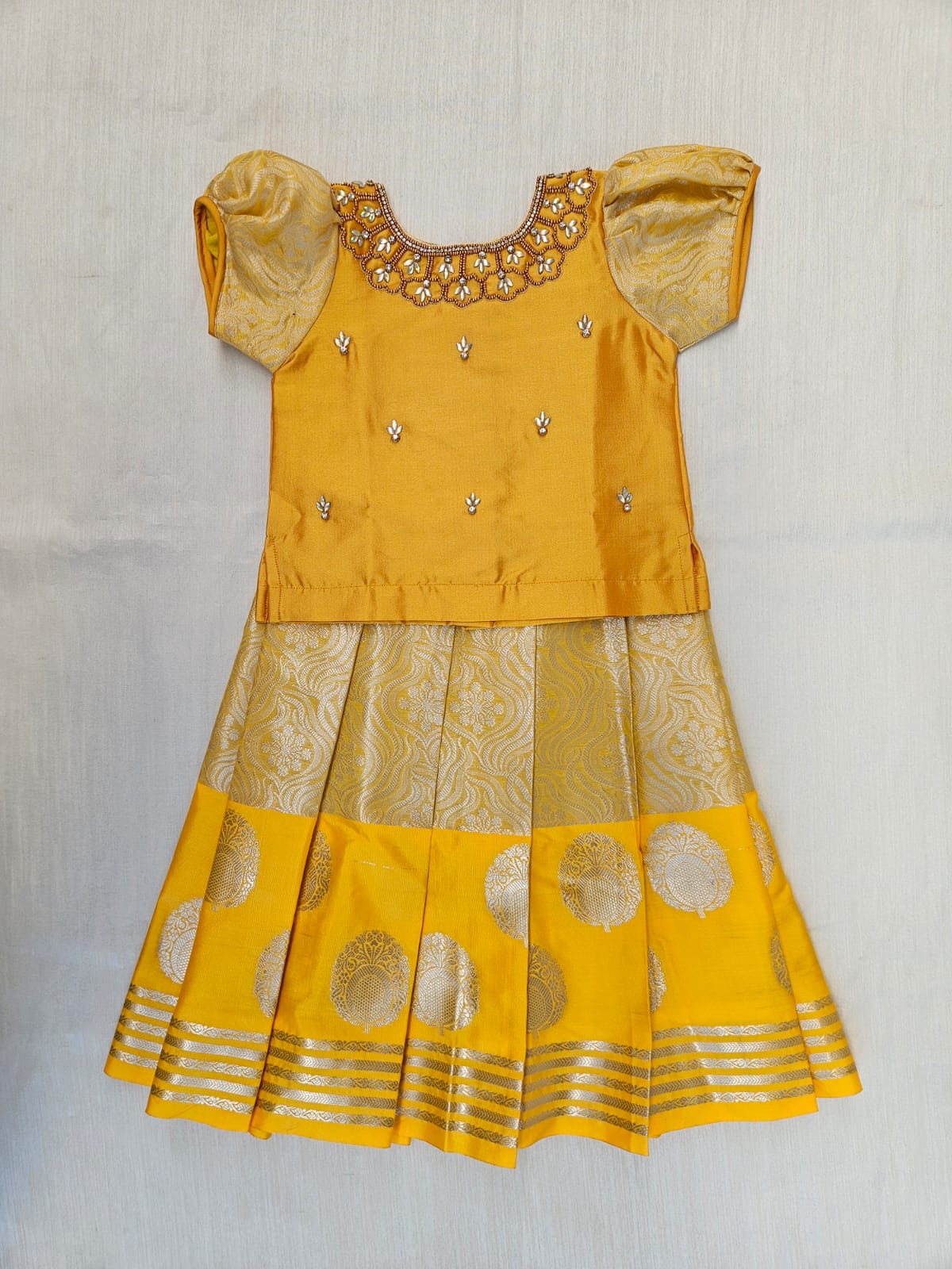 Kids Yellow Traditional Aari Pattupavadai PPP1949