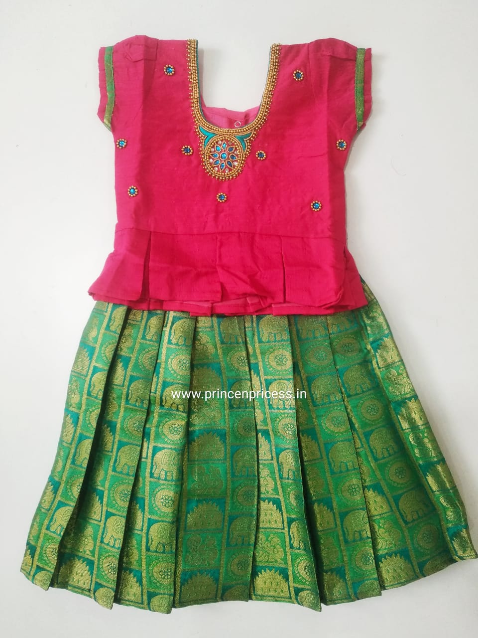 Pink green aari work Traditional Pattu Pavadai PPP747 Prince N Princess