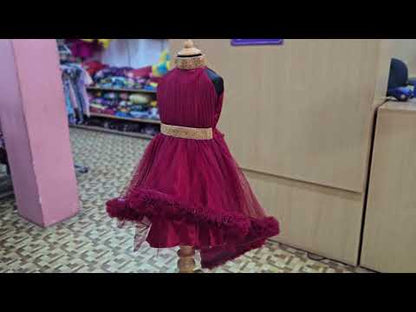 Kids Maroon Colour  Birthday Frock  BG185