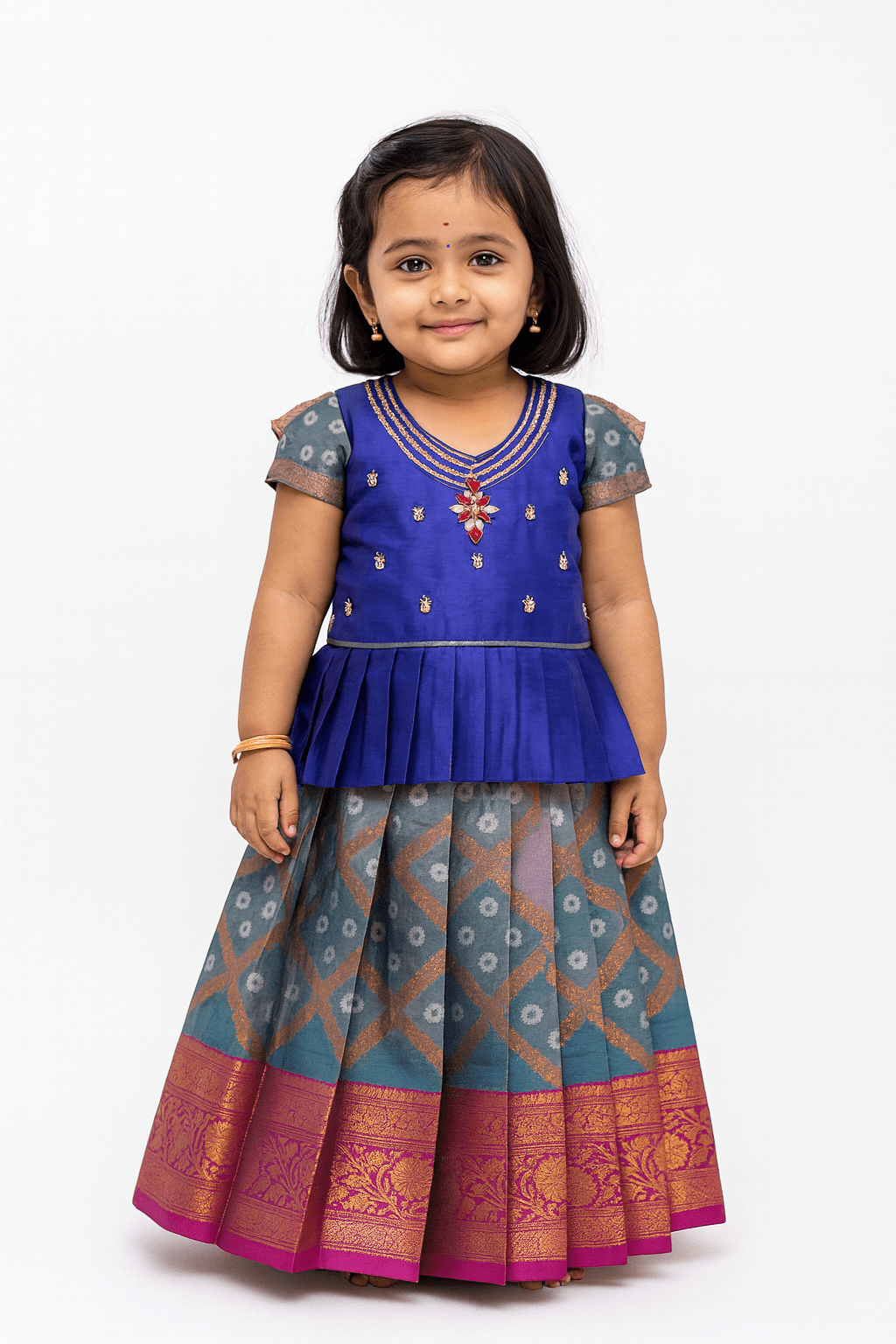 Prince N Princes Blue and Grey AARI Work pattu Pavadai PPP1408 - Prince N Princess