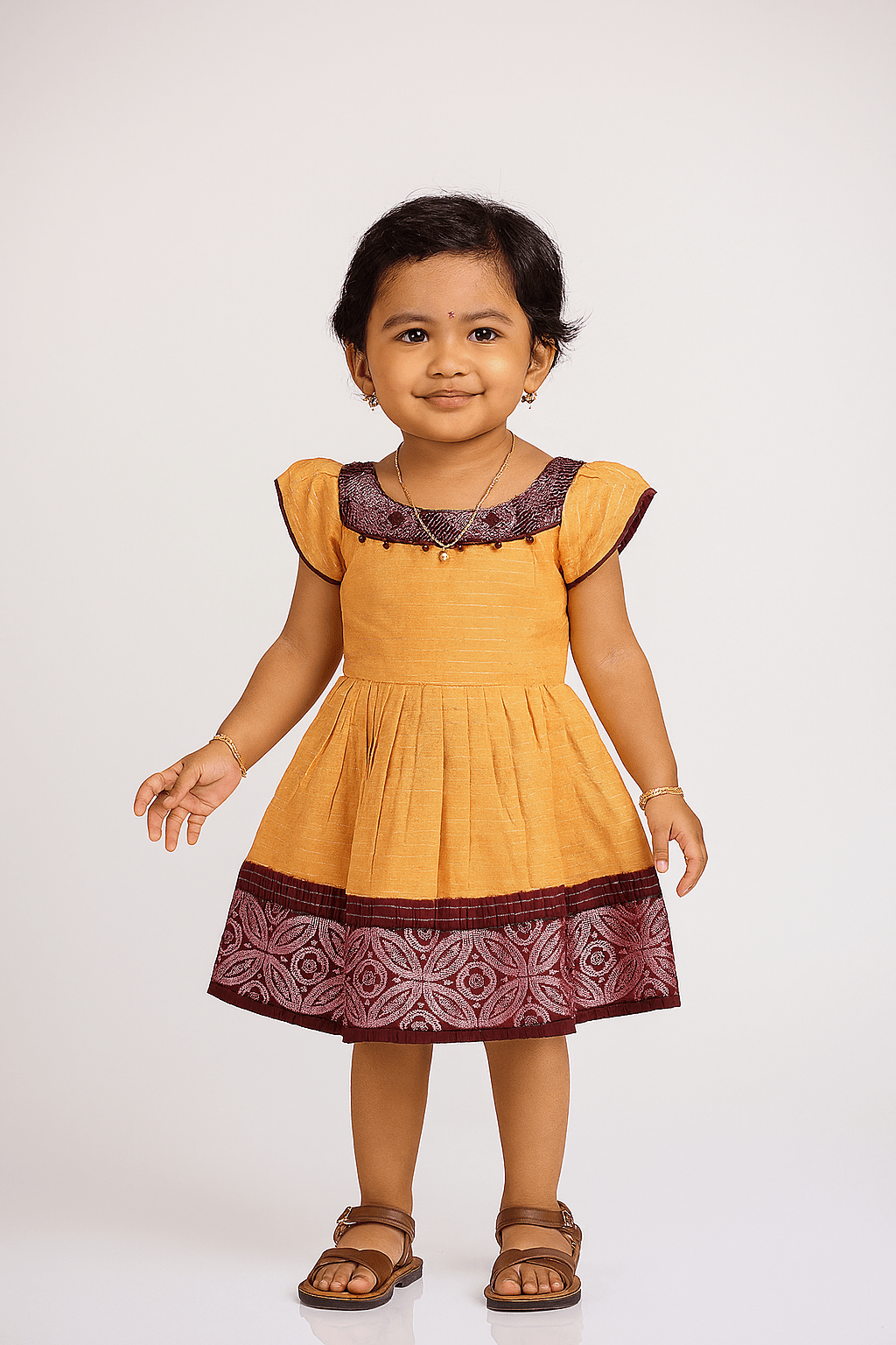Prince N Princess Beige Sungudi Cotton Frock CF265 - Prince N Princess