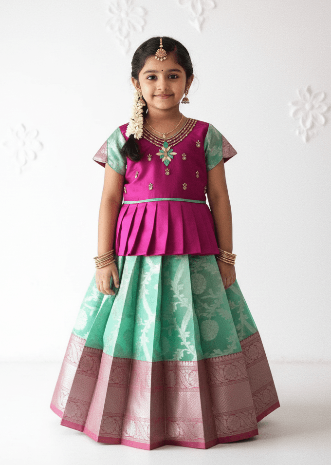 Prince N Princess Blue and peach AARI Work pattu Pavadai PPP1402 - Prince N Princess