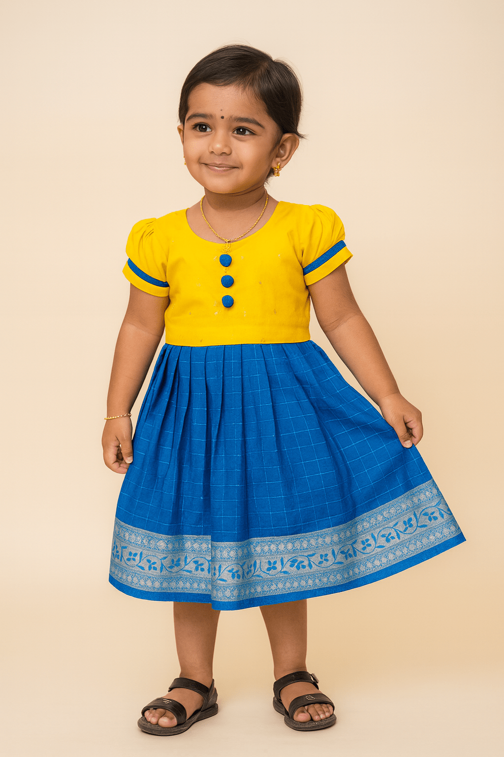 Prince N Princess Blue Yellow Organza Check Gown PG301 - Prince N Princess