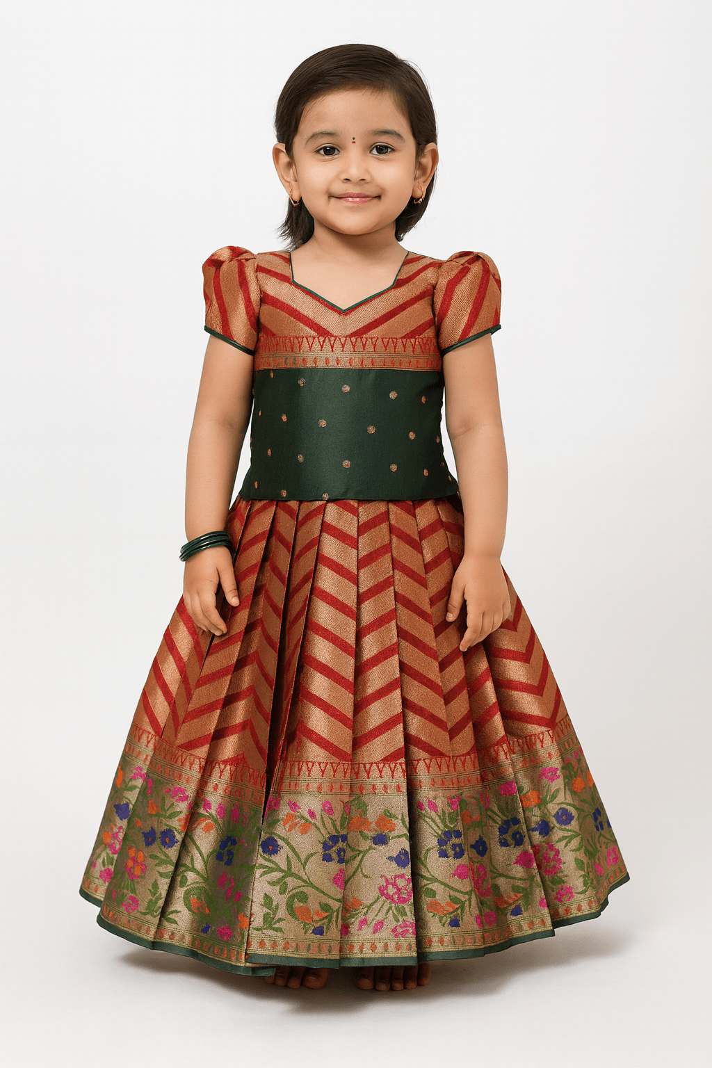 Prince N Princess Bottle Green With Red Traditional Pattu Pavadai PPP1328 - Prince N Princess