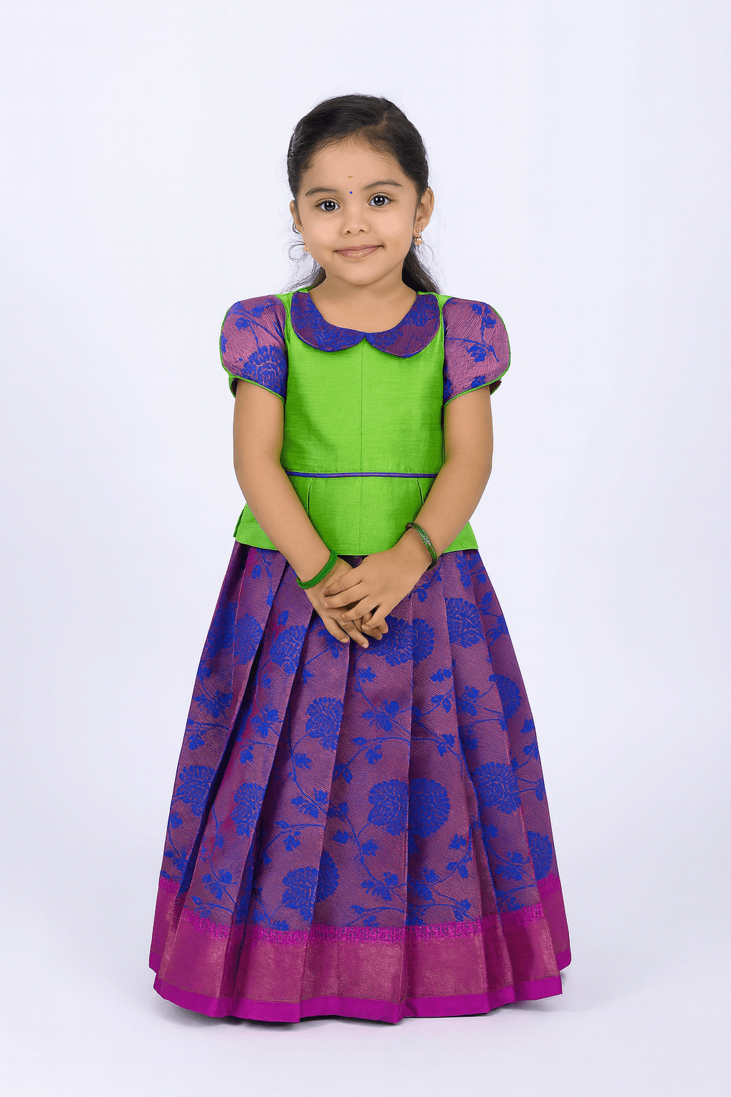 Prince N Princess Green And Blue Traditional Pattu Pavadai PPP1344 - Prince N Princess