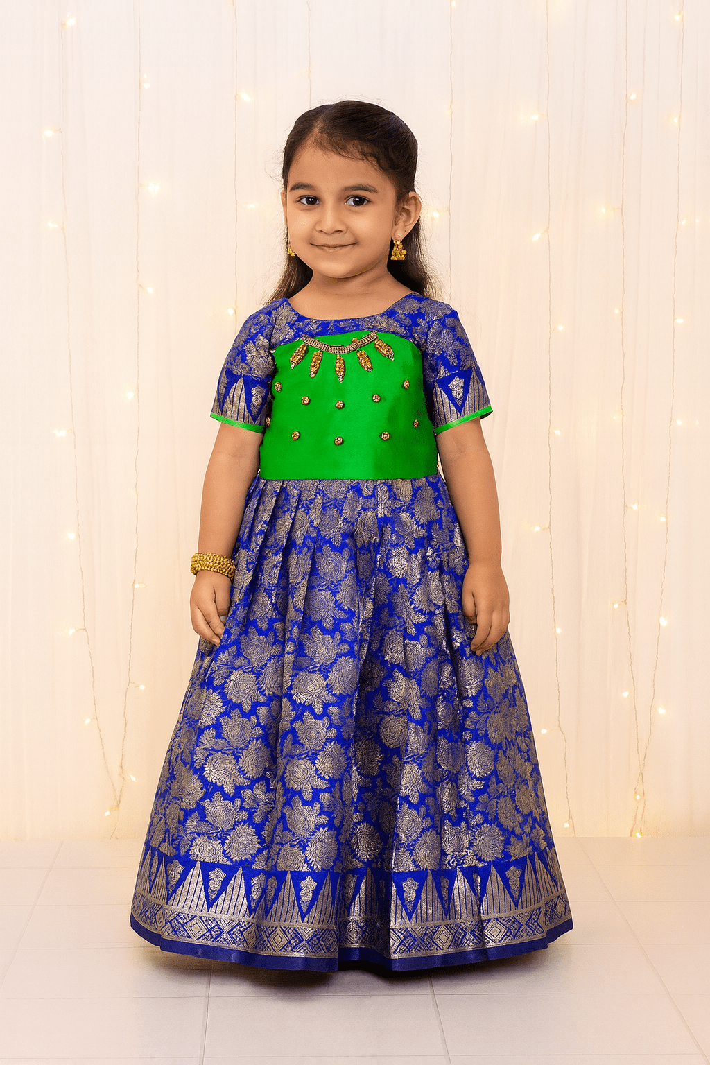 Prince N Princess Green Blue AARI work Pattu Gown PG377 - Prince N Princess