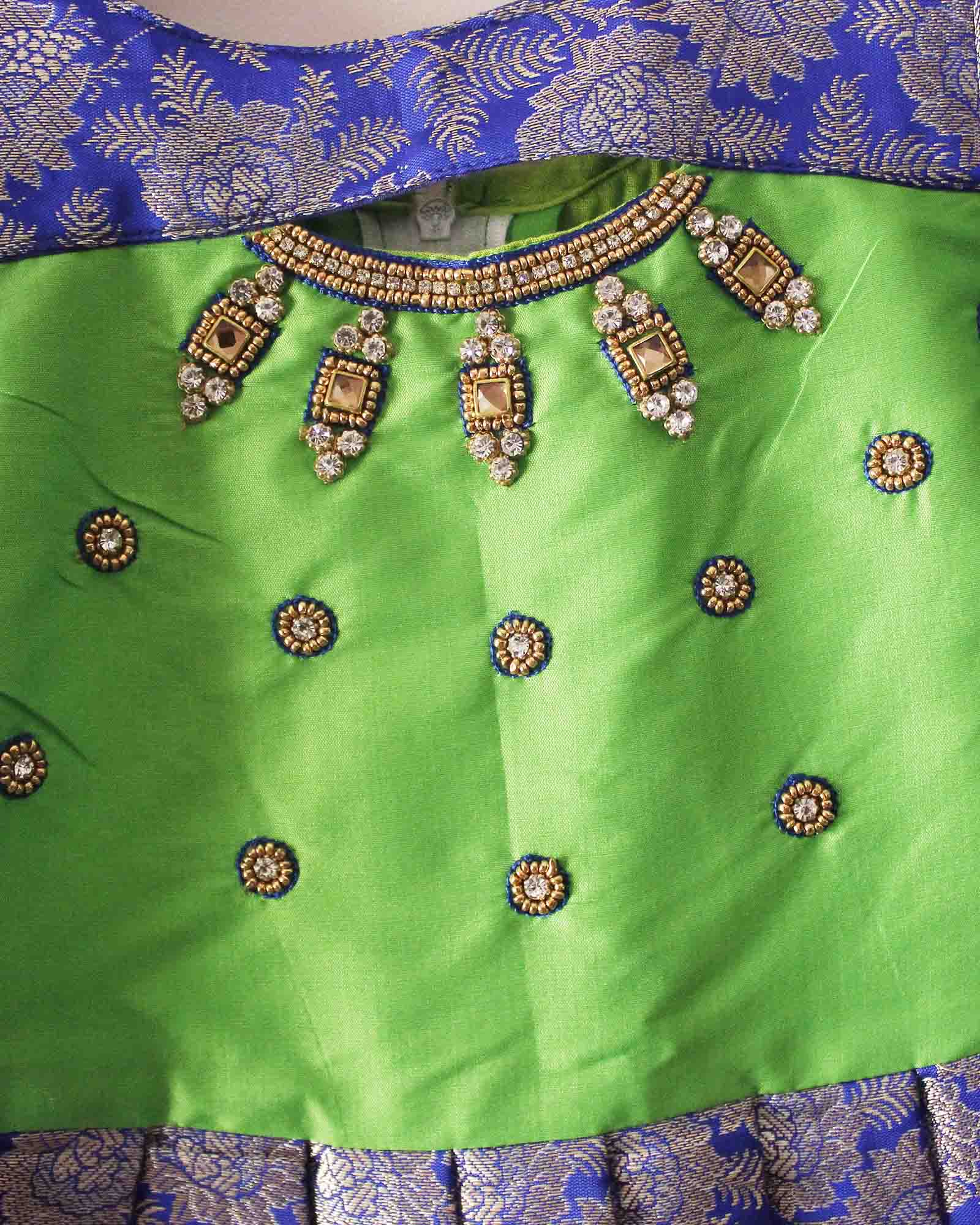 Prince N Princess Green Blue AARI work Pattu Gown PG377 - Prince N Princess