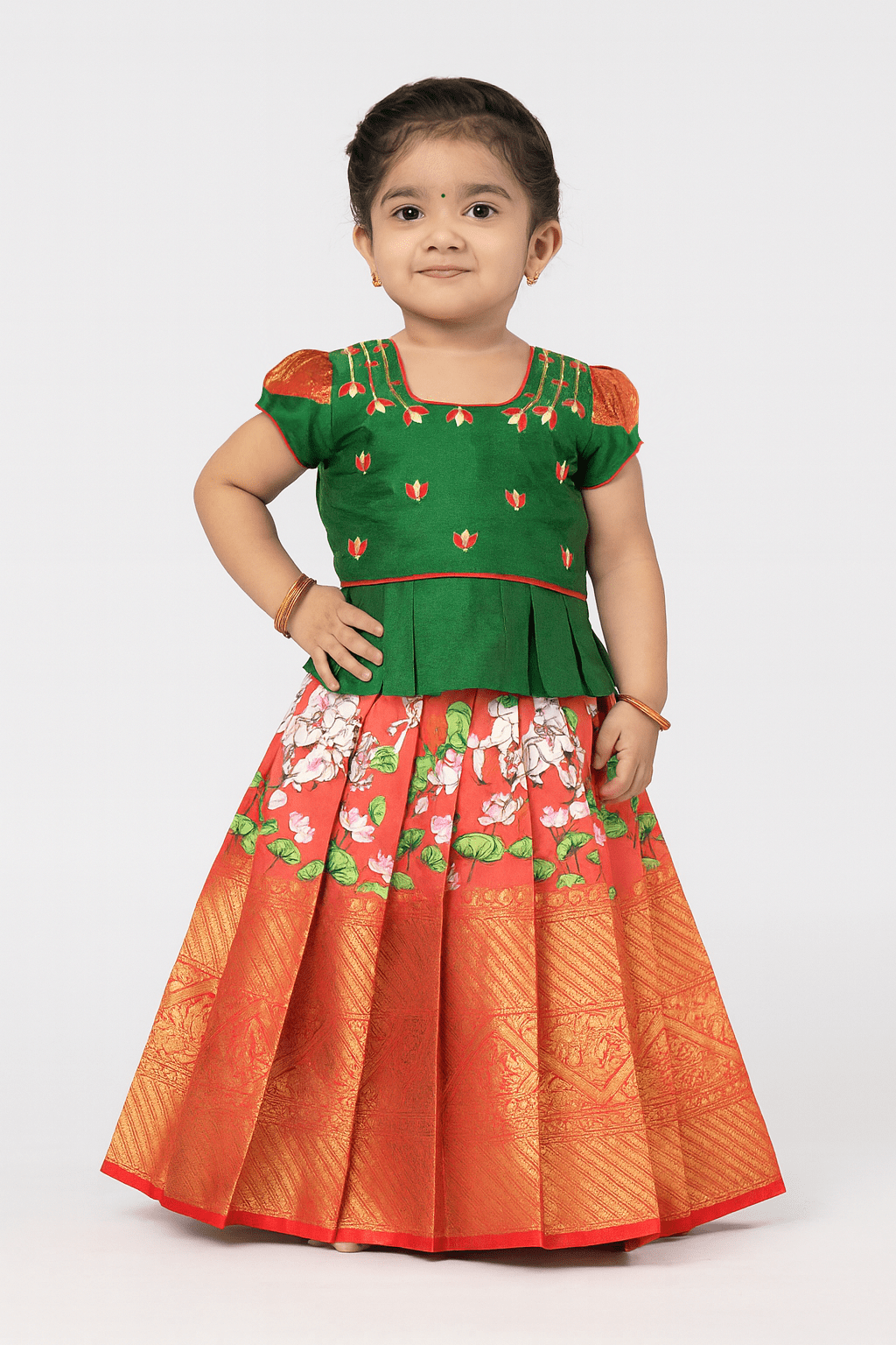 Prince N Princess Green With Red AARI Work pattu Pavadai PPP1395 - Prince N Princess