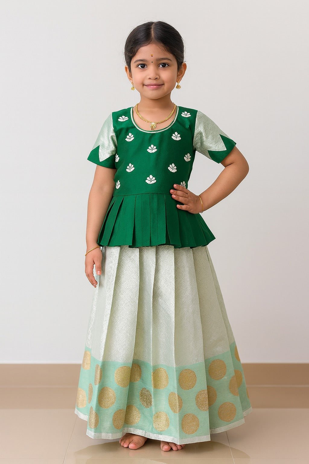 Prince N Princess Green With SIlver AARI Work pattu Pavadai PPP1364 - Prince N Princess