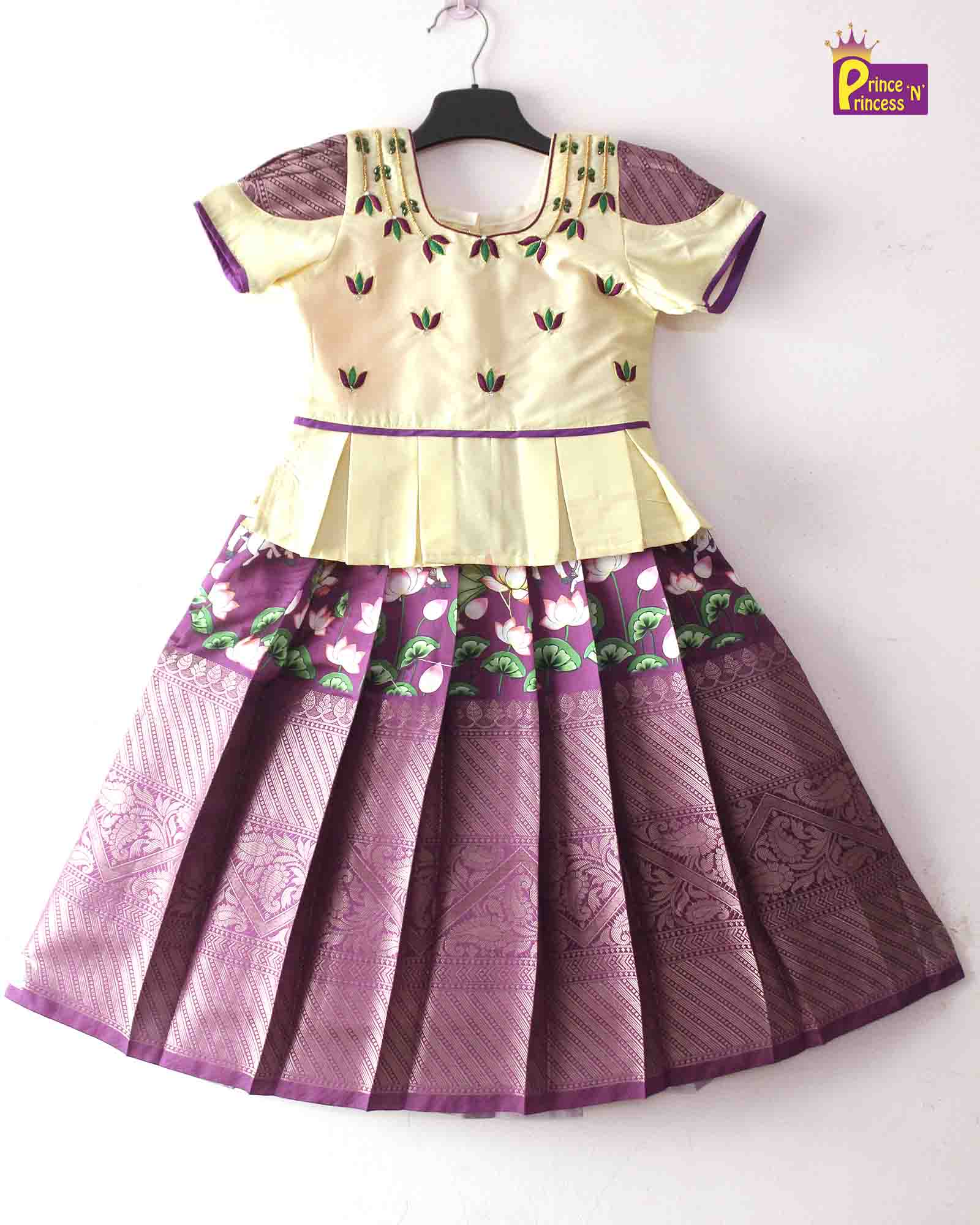 Prince N Princess Half white And Purple AARI Work pattu Pavadai PPP1394 - Prince N Princess