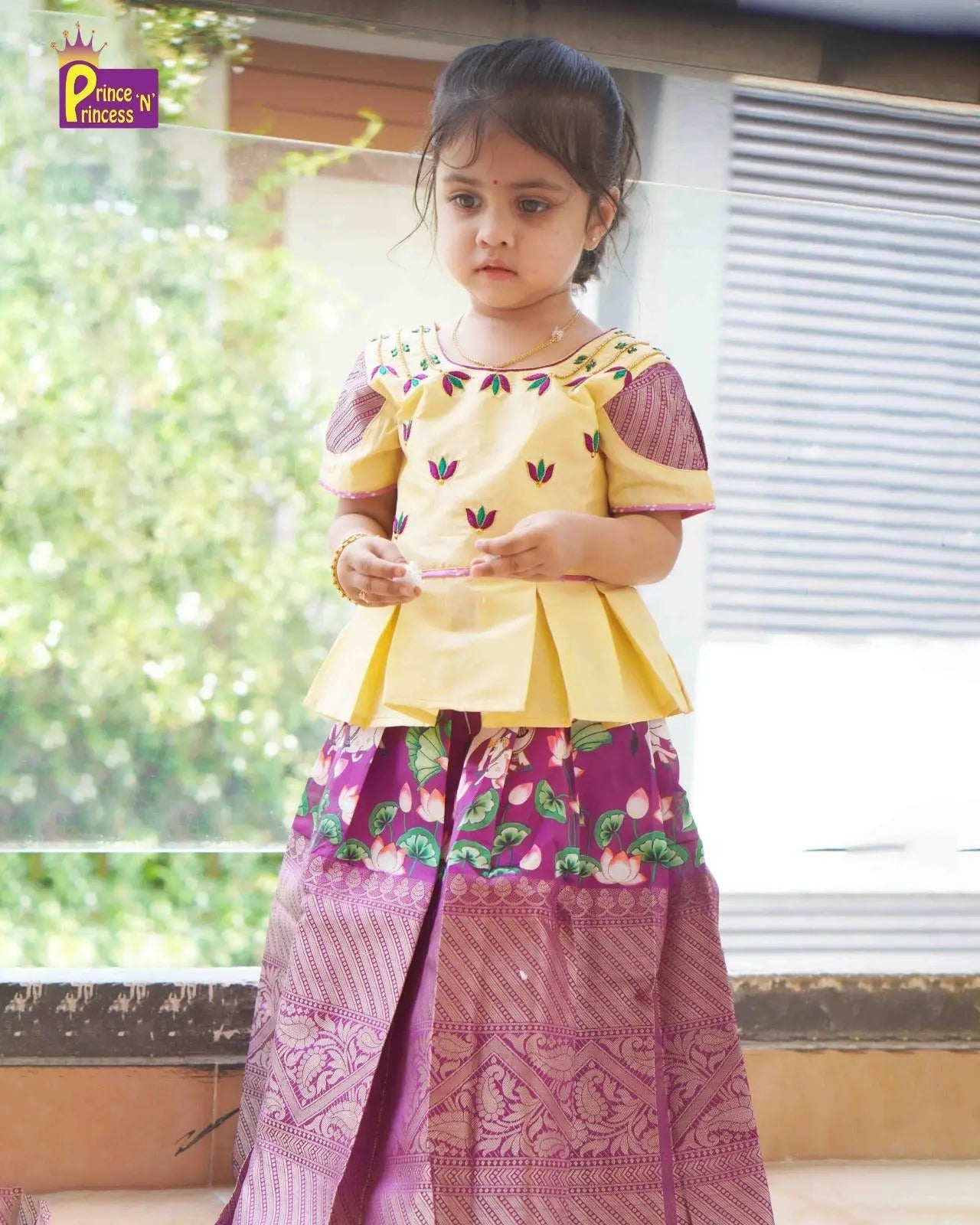 Prince N Princess Half white And Purple AARI Work pattu Pavadai PPP1394 - Prince N Princess
