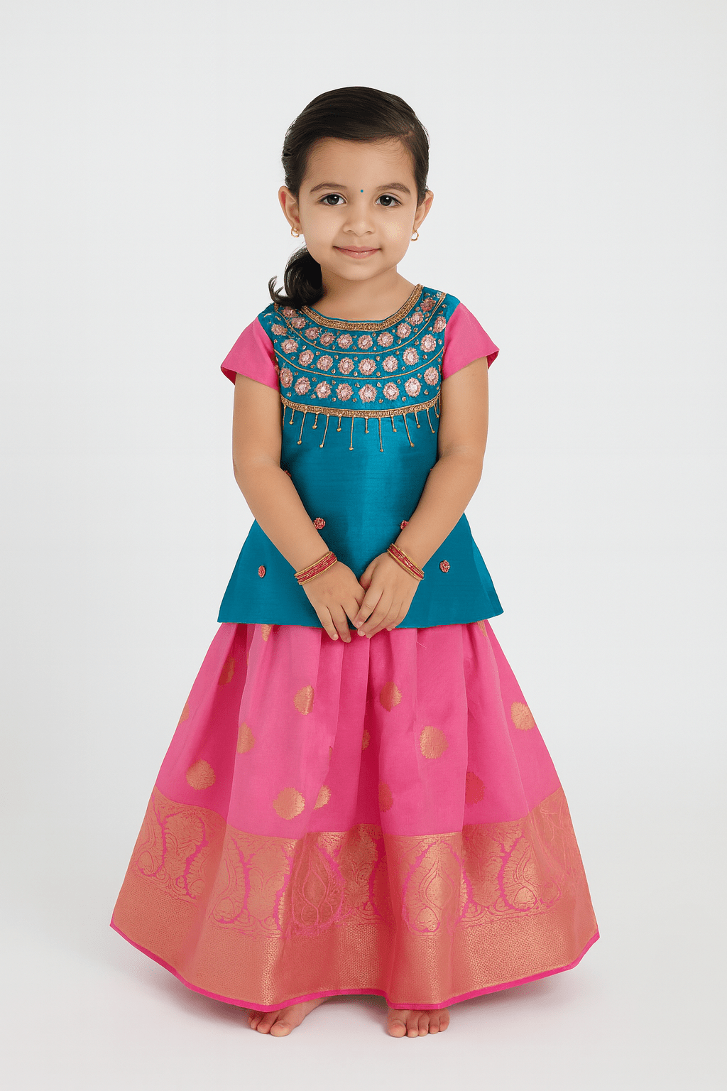 Prince N Princess Kids Blue Baby Pink Grand AARI Work Pattu Pavadai PPP945 - Prince N Princess