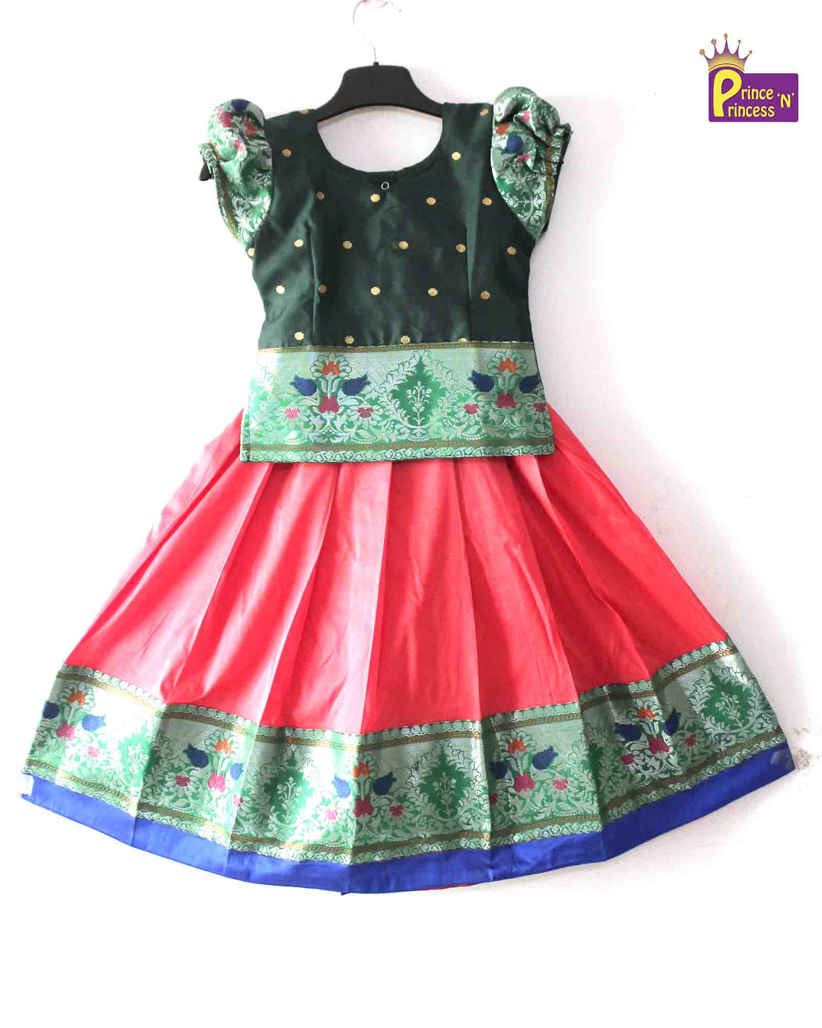 Prince N Princess Kids Green And Peach Traditional Pattu Pavadai PPP1271 - Prince N Princess