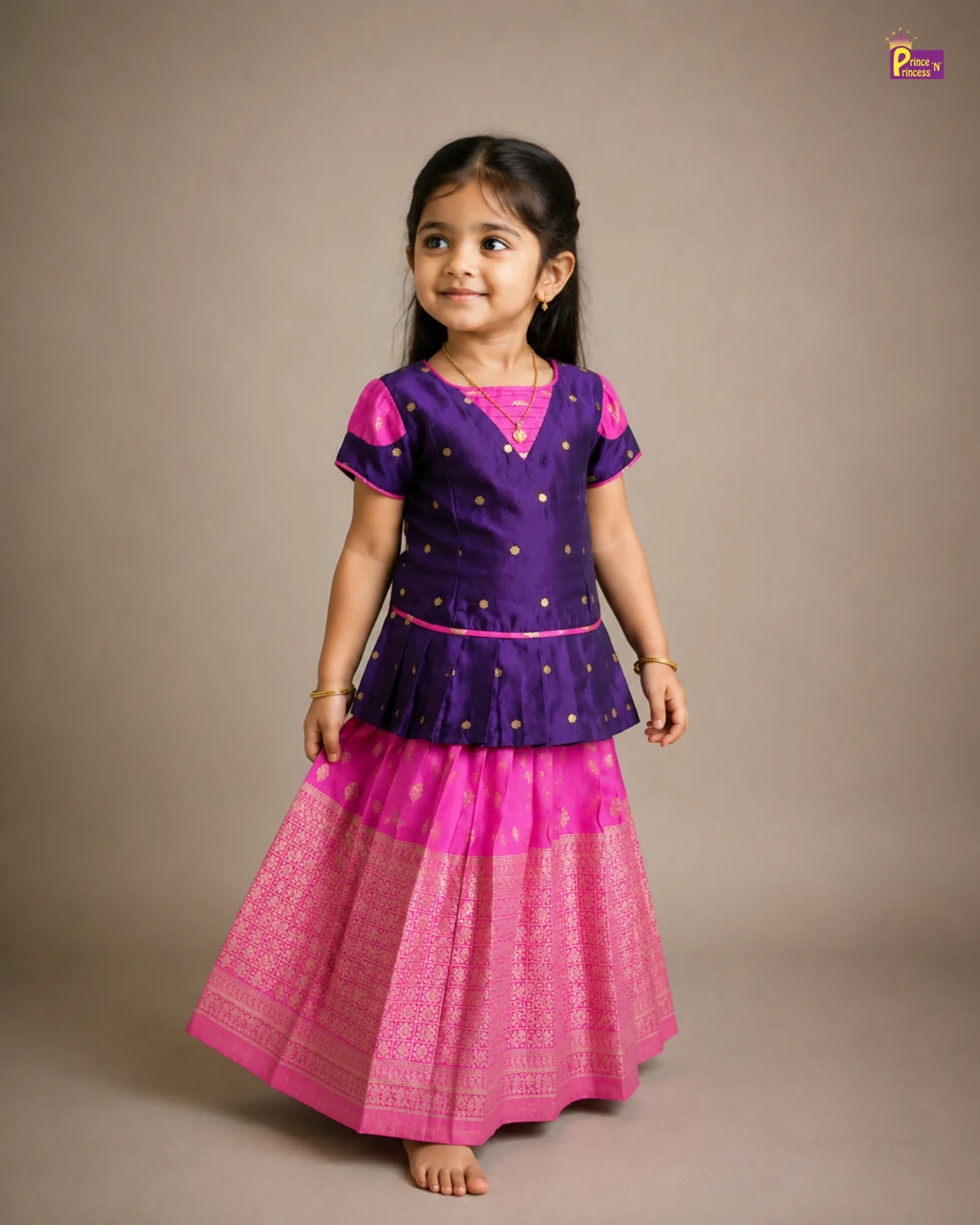 Prince N Princess Kids Magenta Whine Traditional Pattu Pavadai PPP1578 for kids festival wear