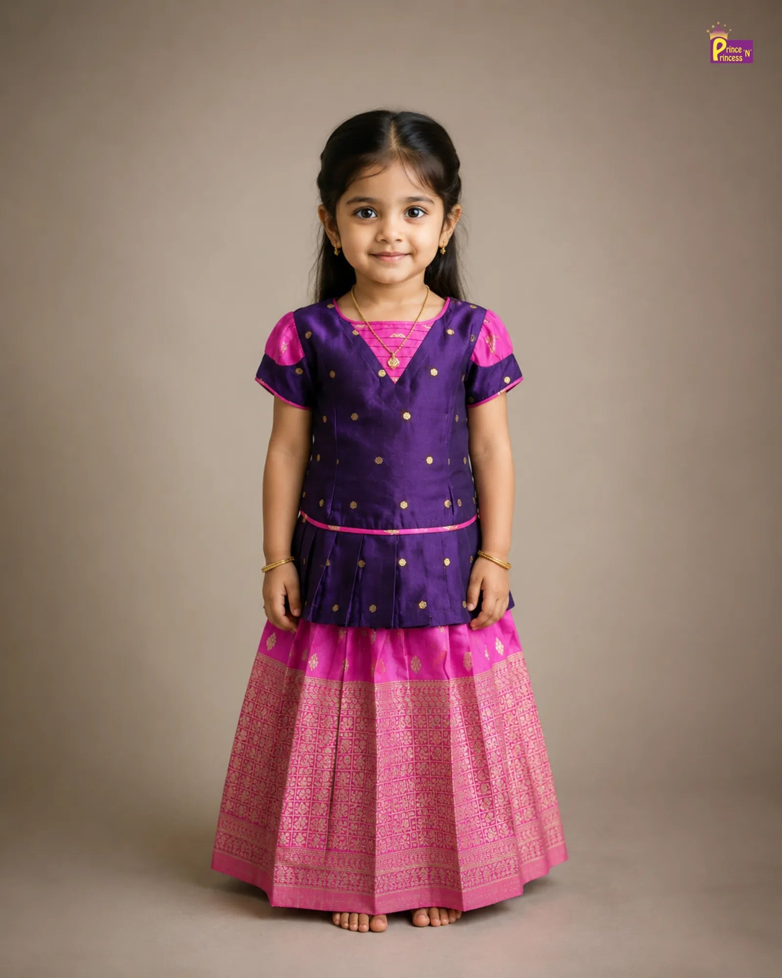 Prince N Princess Kids Magenta Whine Traditional Pattu Pavadai PPP1578 for kids festival wear