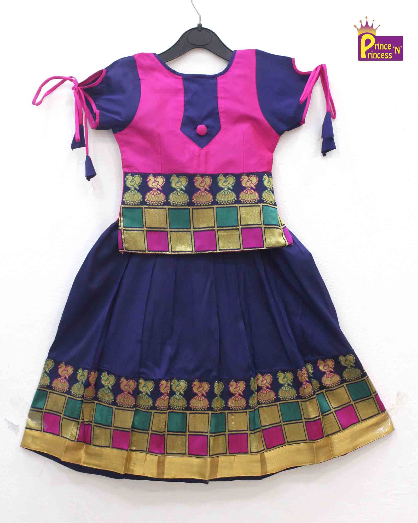Prince N Princess Kids Pink Navy Blue Traditional Pattu Pavadai PPP1092 - Prince N Princess