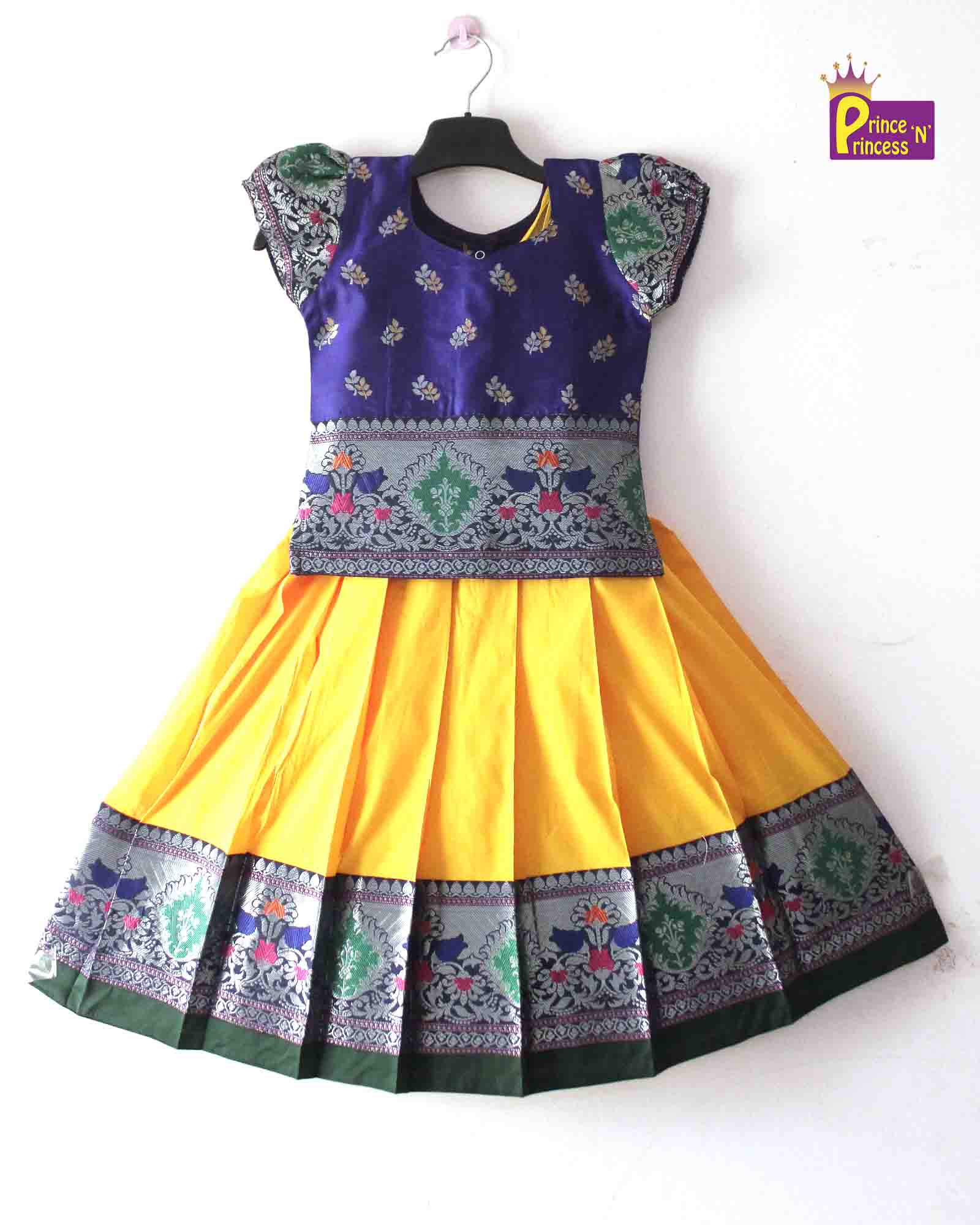 Prince N Princess Kids Violet Mango Yellow Traditional Pattu Pavadai PPP1273 - Prince N Princess